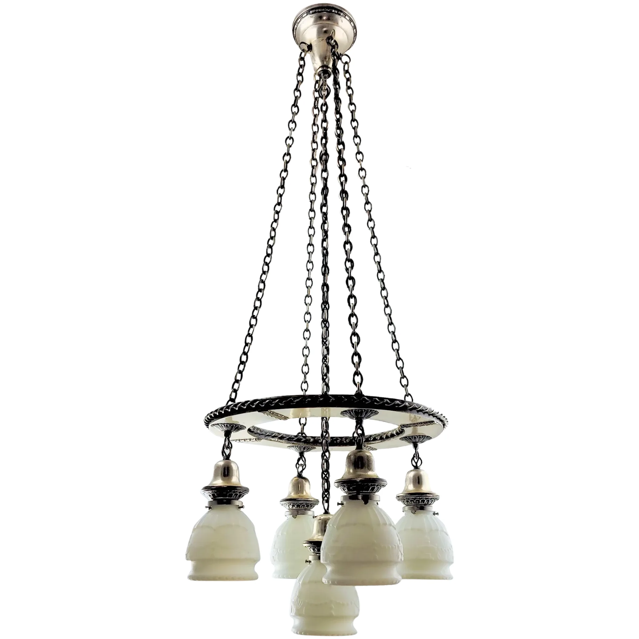 Antique Silverplate Brass 5-Light Chain Shower Fixture - View 2
