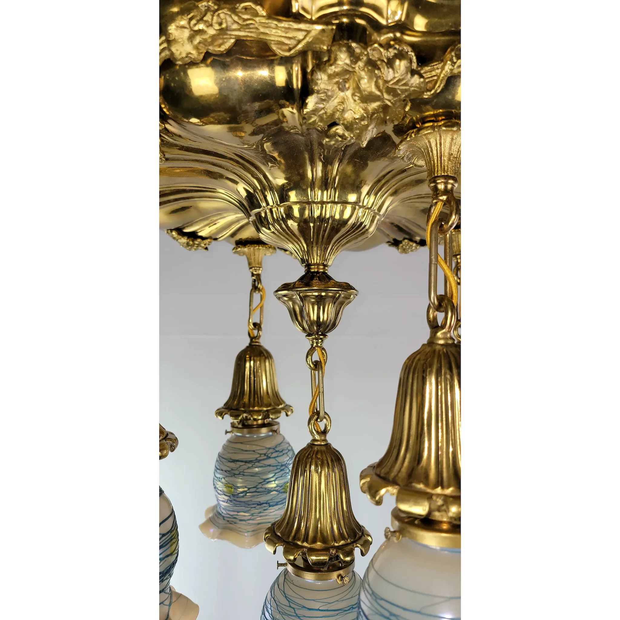 Antique Brass 5 Light Sheffield Shower Fixture - Grape Vines - Czech Shades - View 2
