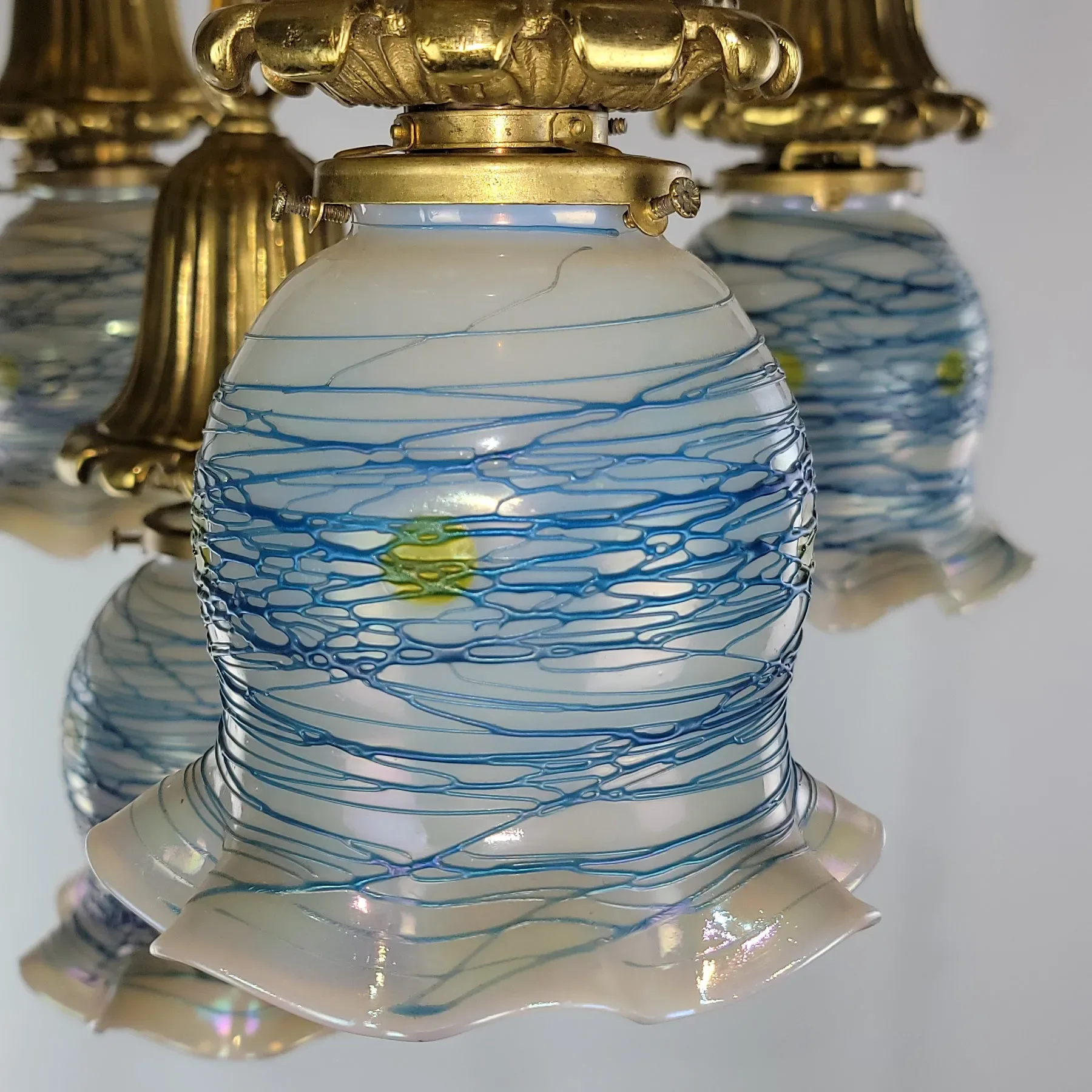 Antique Brass 5 Light Sheffield Shower Fixture - Grape Vines - Czech Shades - View 3