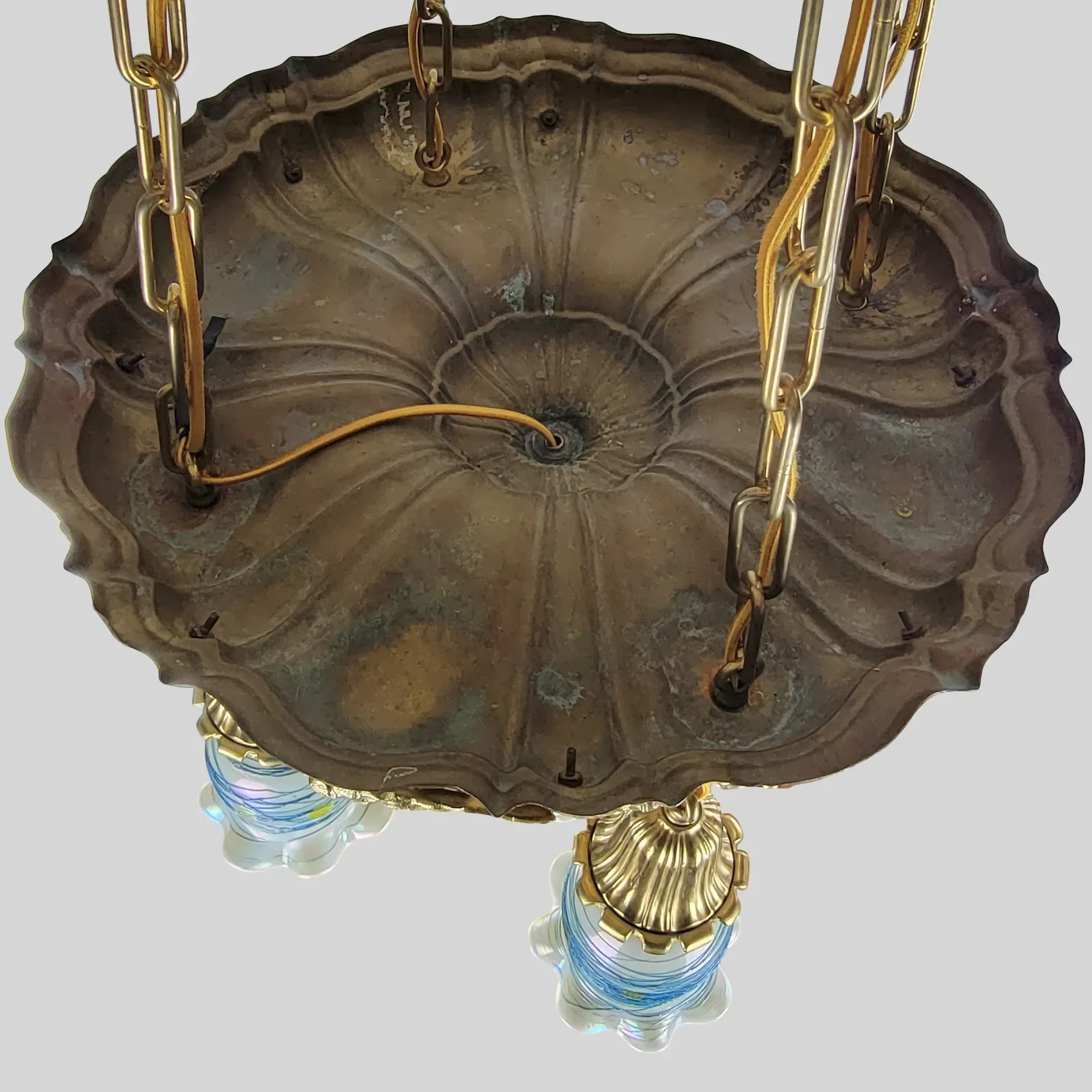 Antique Brass 5 Light Sheffield Shower Fixture - Grape Vines - Czech Shades - View 8