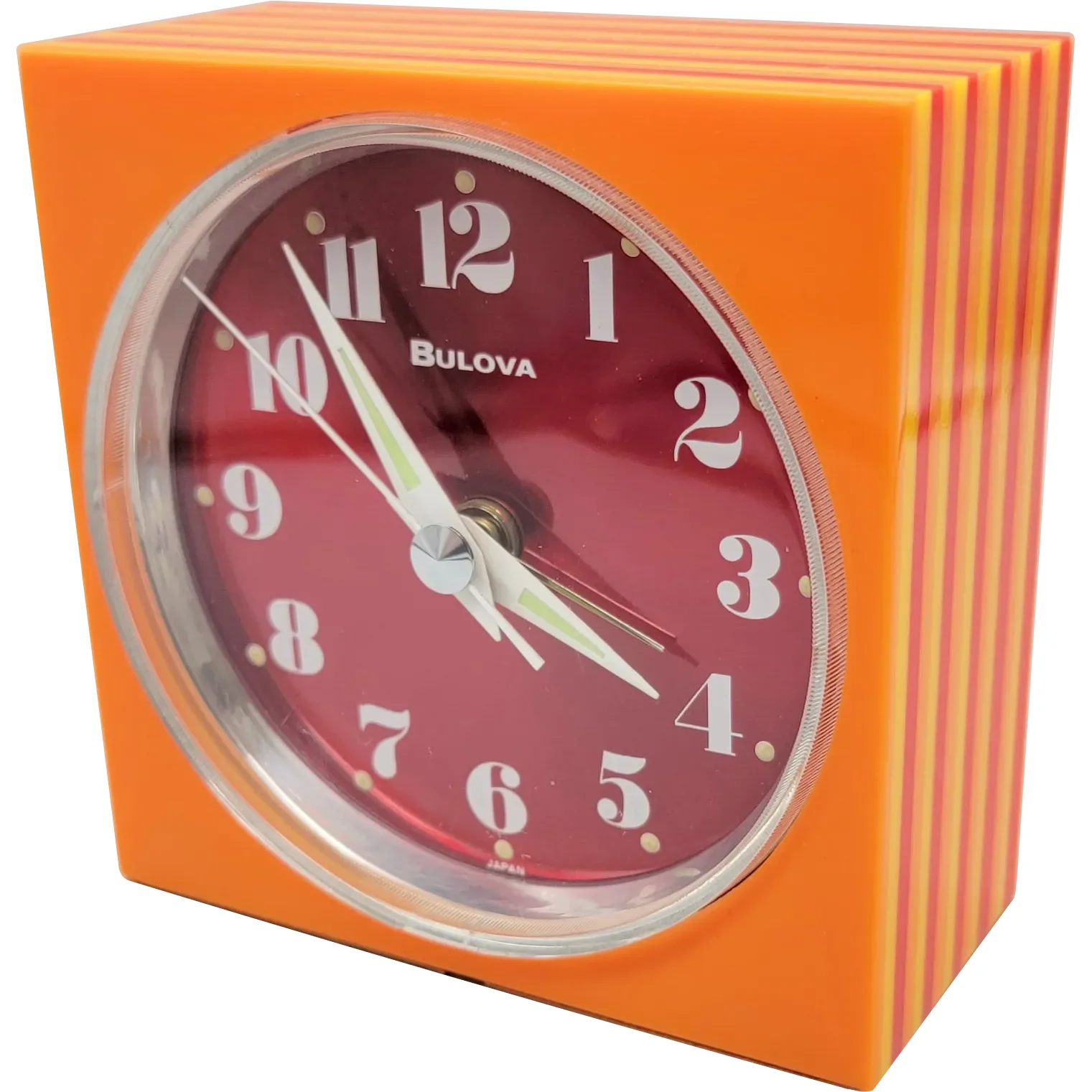 Incredible Laminated Acrylic MCM Bulova Alarm Clock Japan - Wind-up