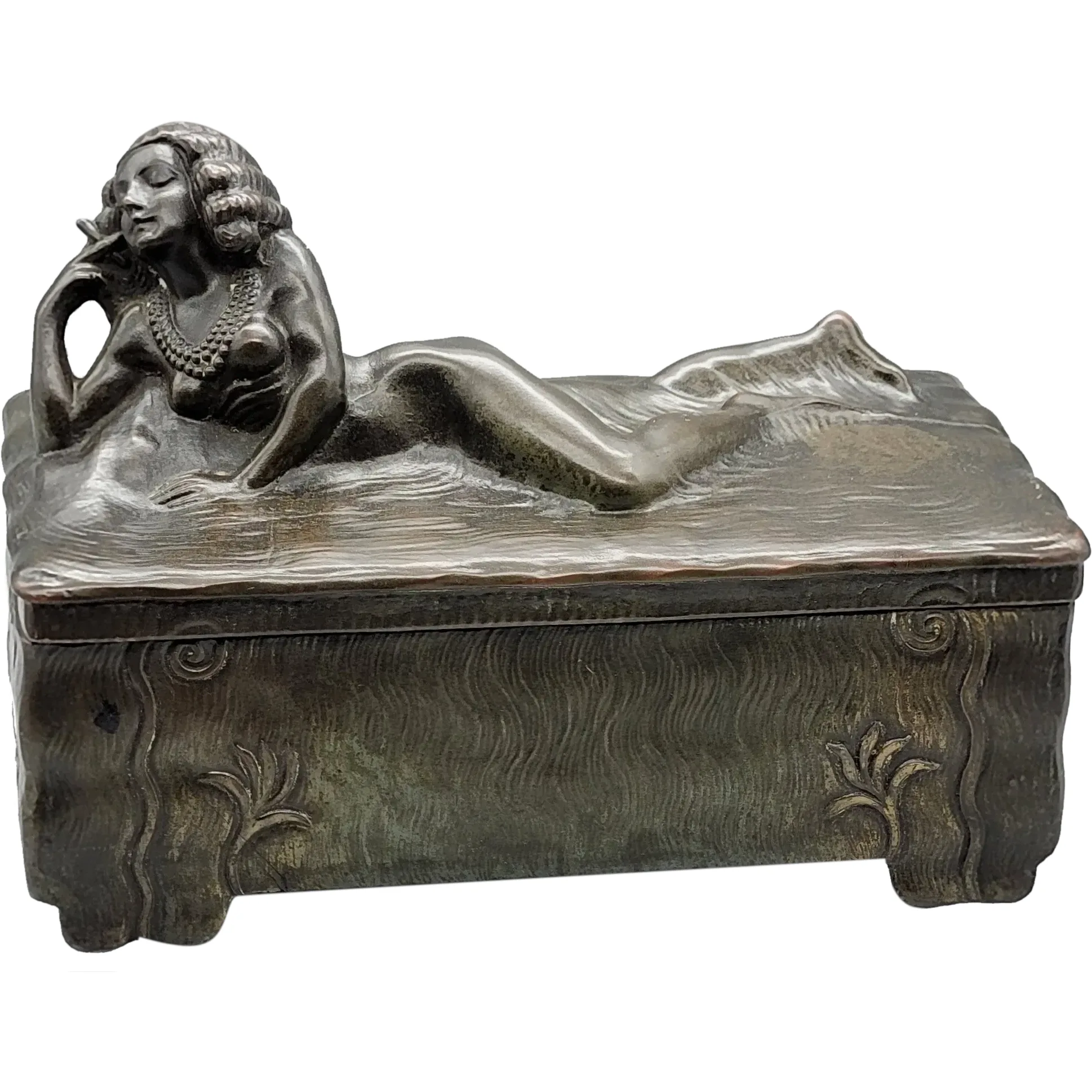 Jennings Brothers Figural Casket Box Lady on Lid