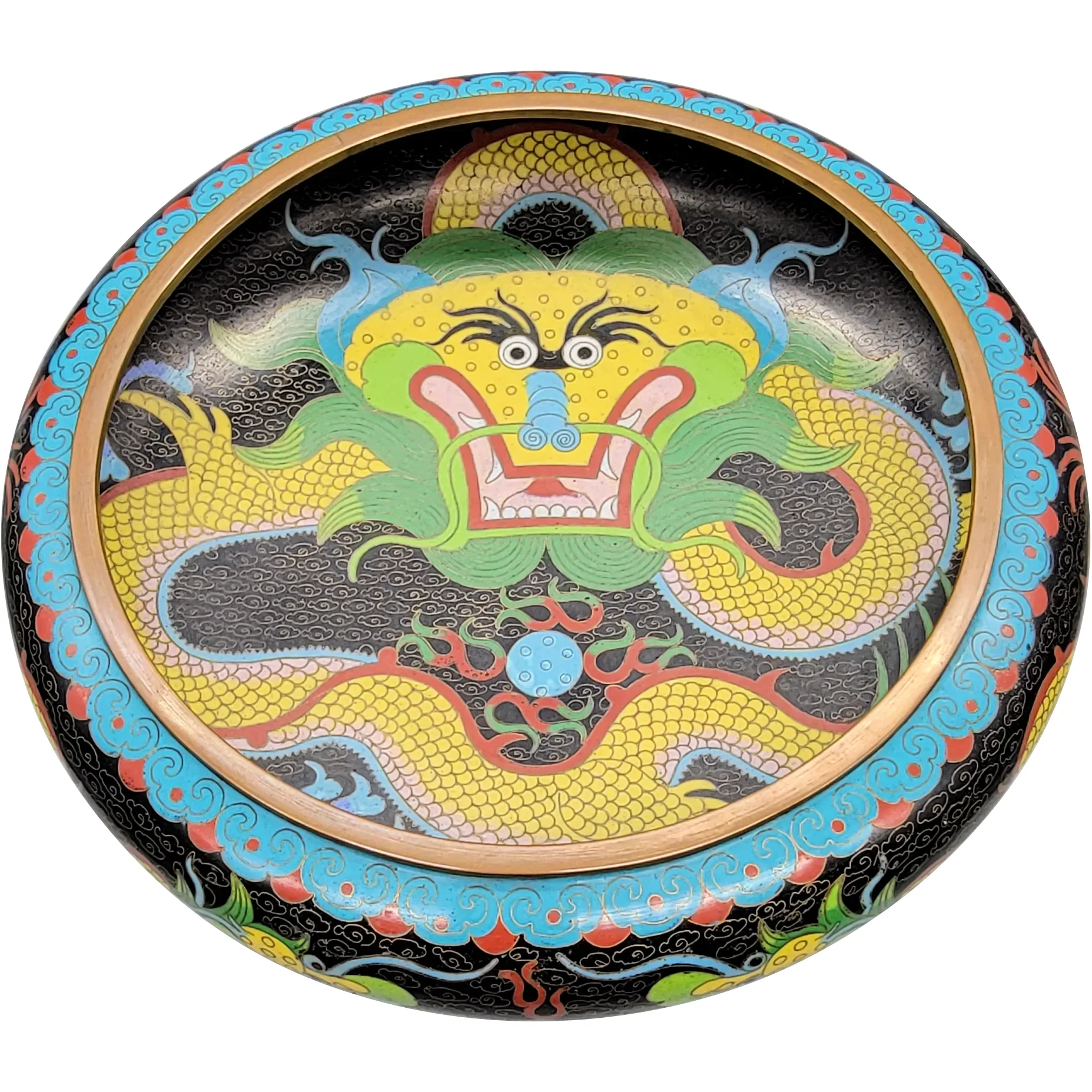 Vintage Chinese Cloisonne Enameled Dragon Bowl - marked Da Ming Nian Zao