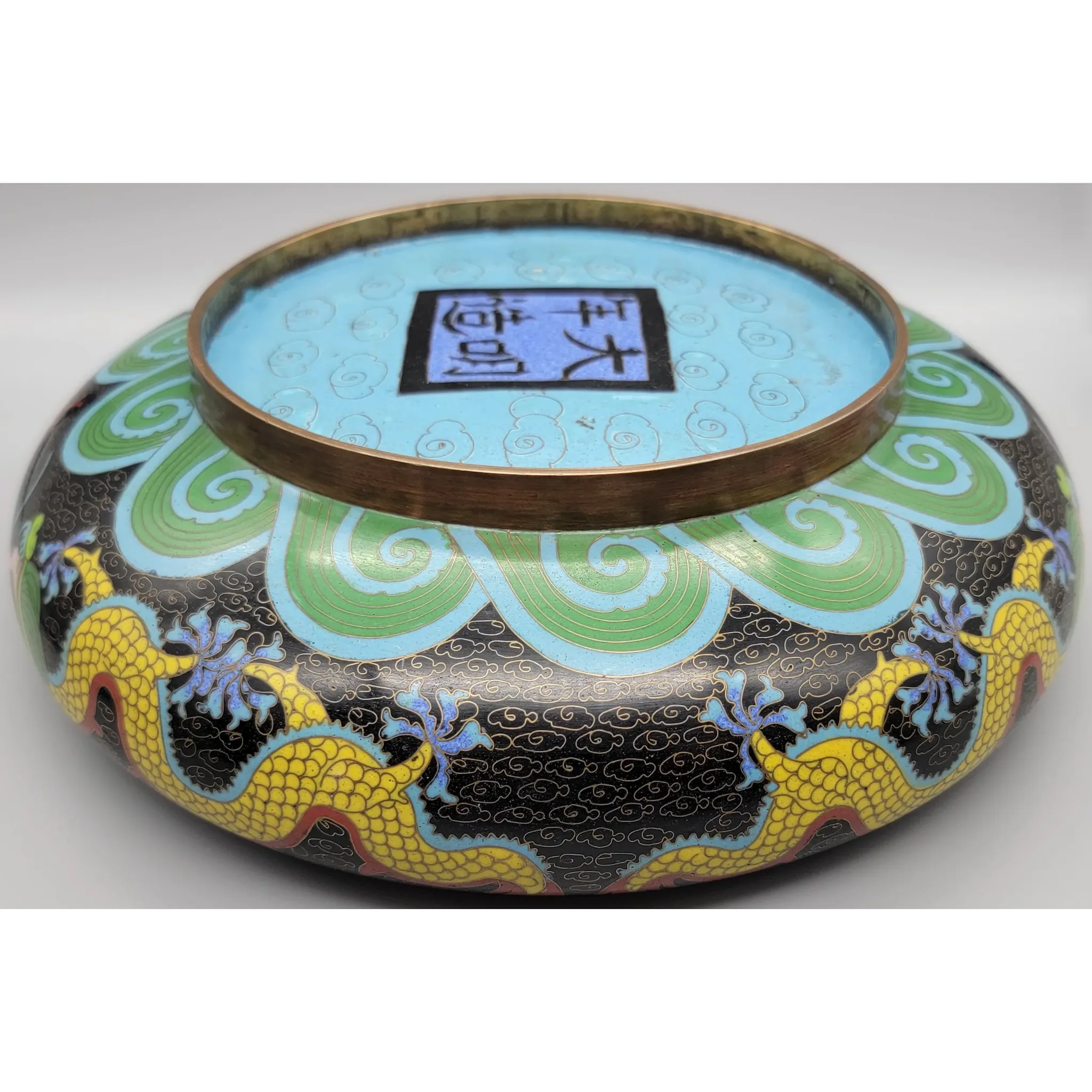 Vintage Chinese Cloisonne Enameled Dragon Bowl - marked Da Ming Nian Zao - View 11