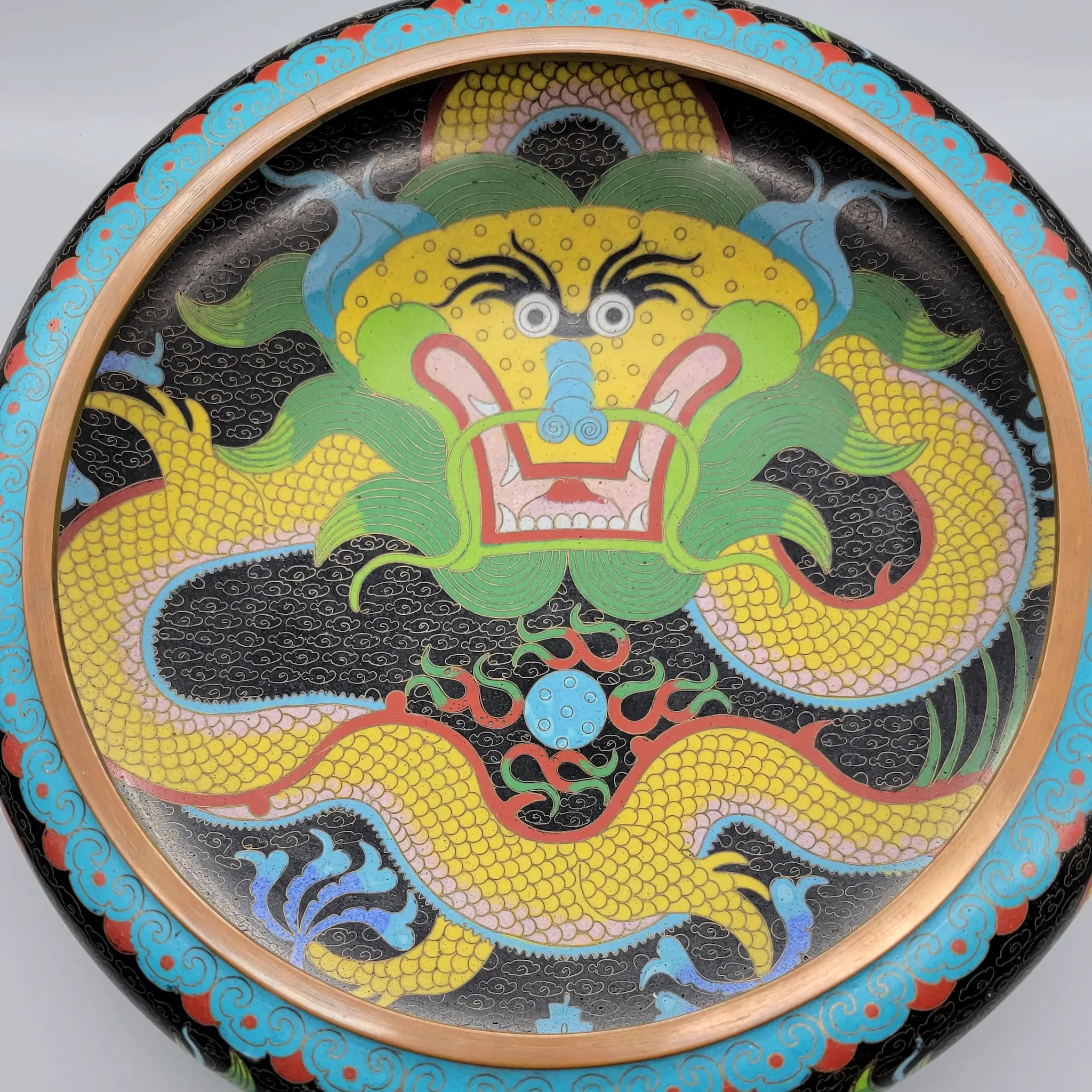 Vintage Chinese Cloisonne Enameled Dragon Bowl - marked Da Ming Nian Zao - View 2