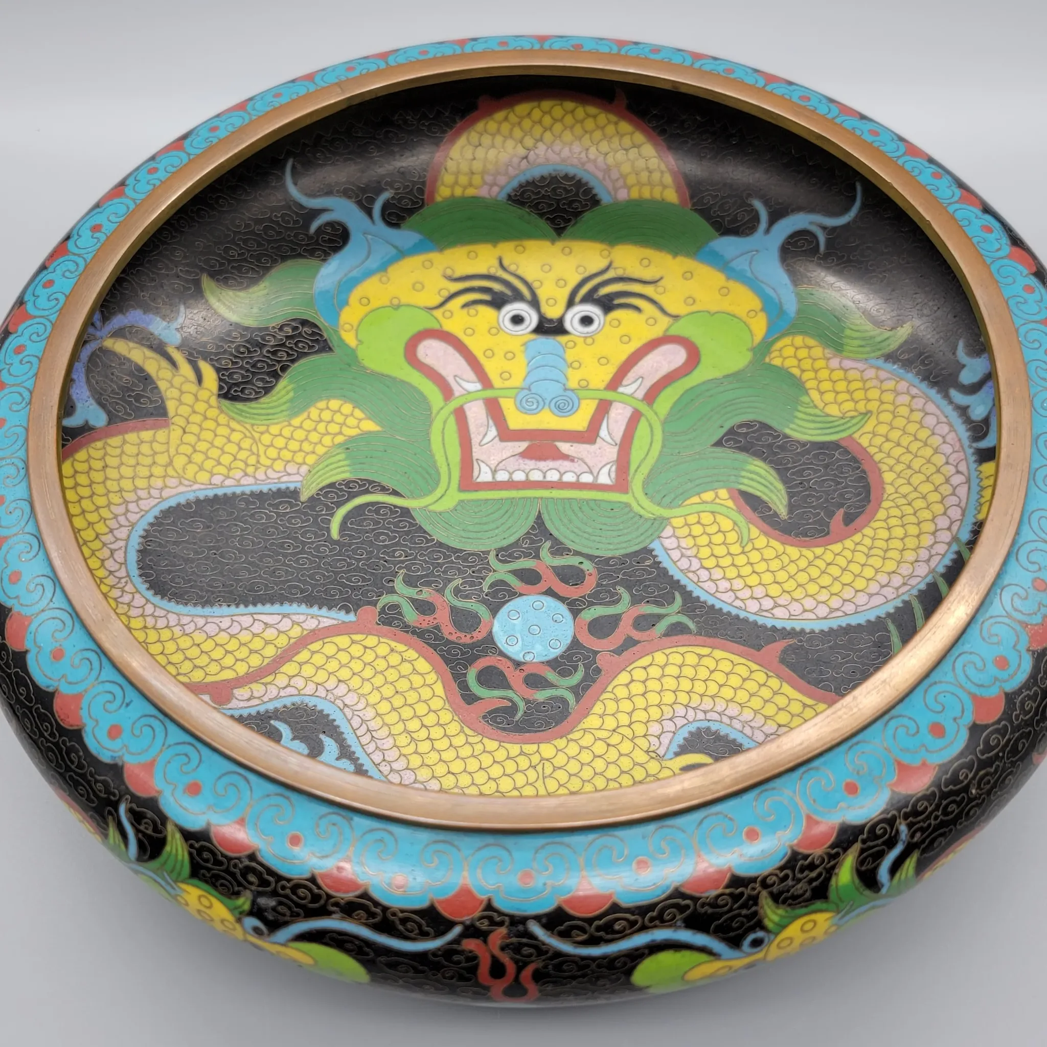 Vintage Chinese Cloisonne Enameled Dragon Bowl - marked Da Ming Nian Zao - View 3