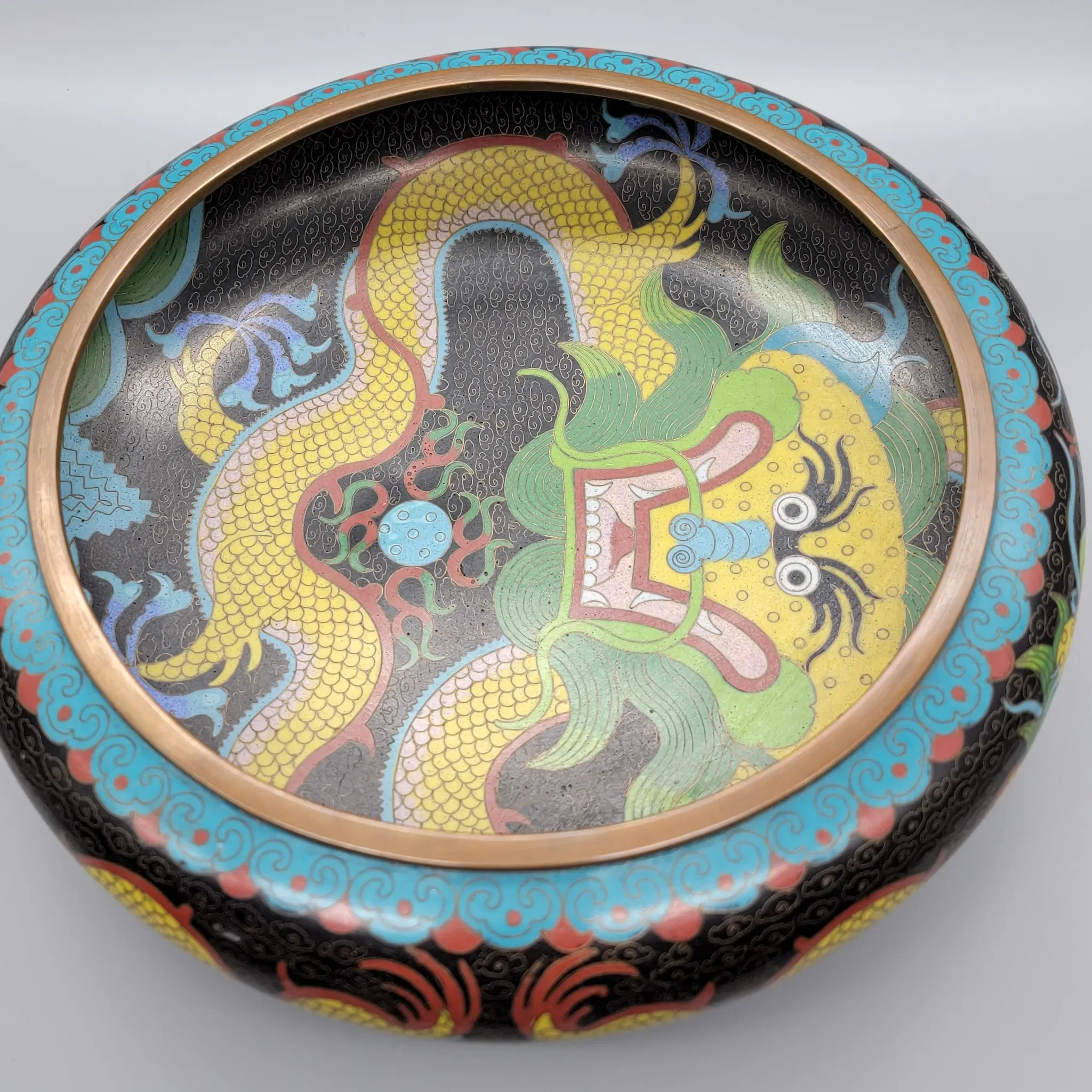Vintage Chinese Cloisonne Enameled Dragon Bowl - marked Da Ming Nian Zao - View 4