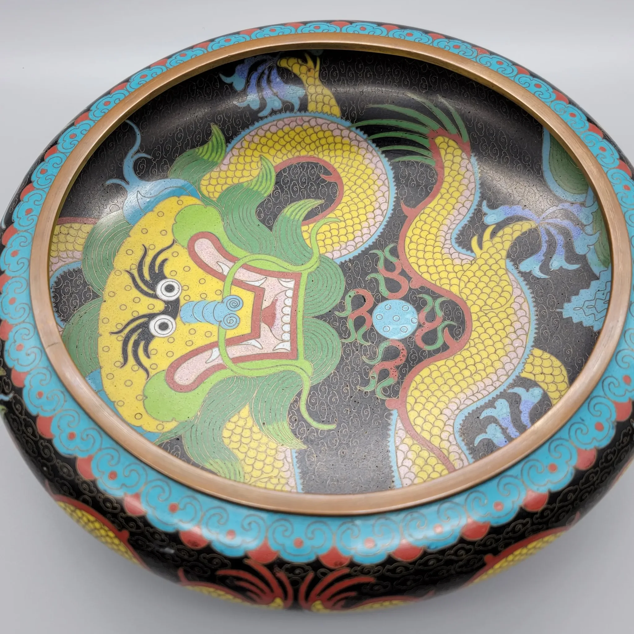 Vintage Chinese Cloisonne Enameled Dragon Bowl - marked Da Ming Nian Zao - View 6