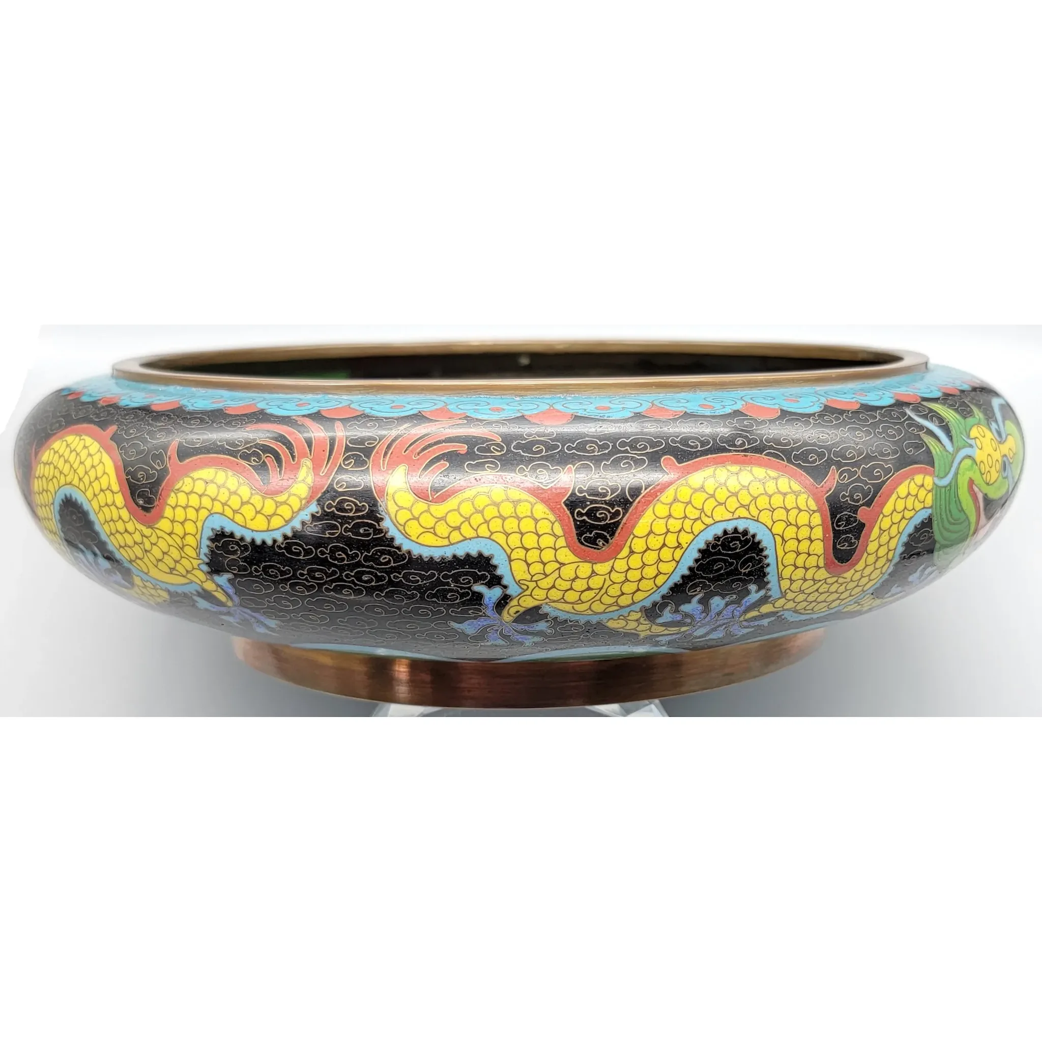 Vintage Chinese Cloisonne Enameled Dragon Bowl - marked Da Ming Nian Zao - View 7