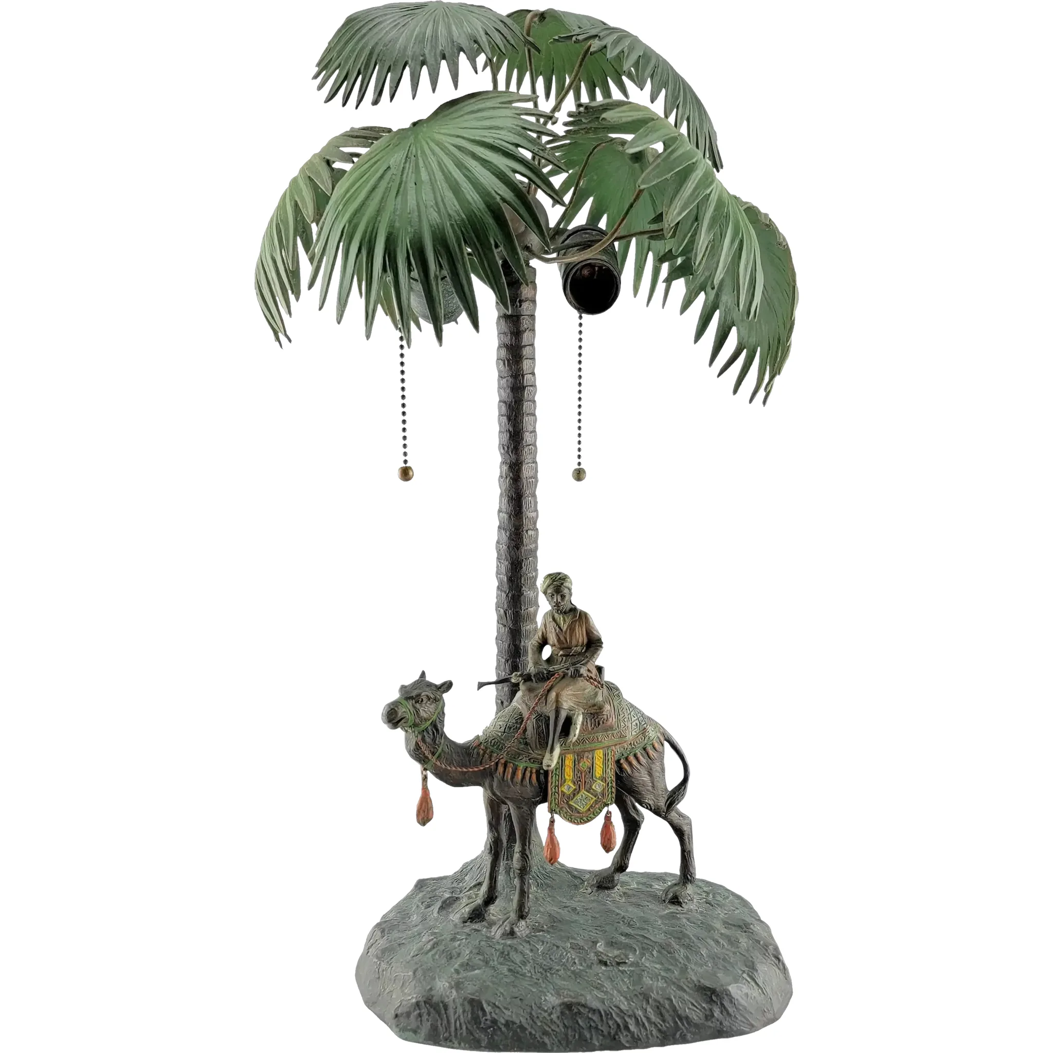 Large Austrian Bronze Palm Tree Camel & Rider Lamp