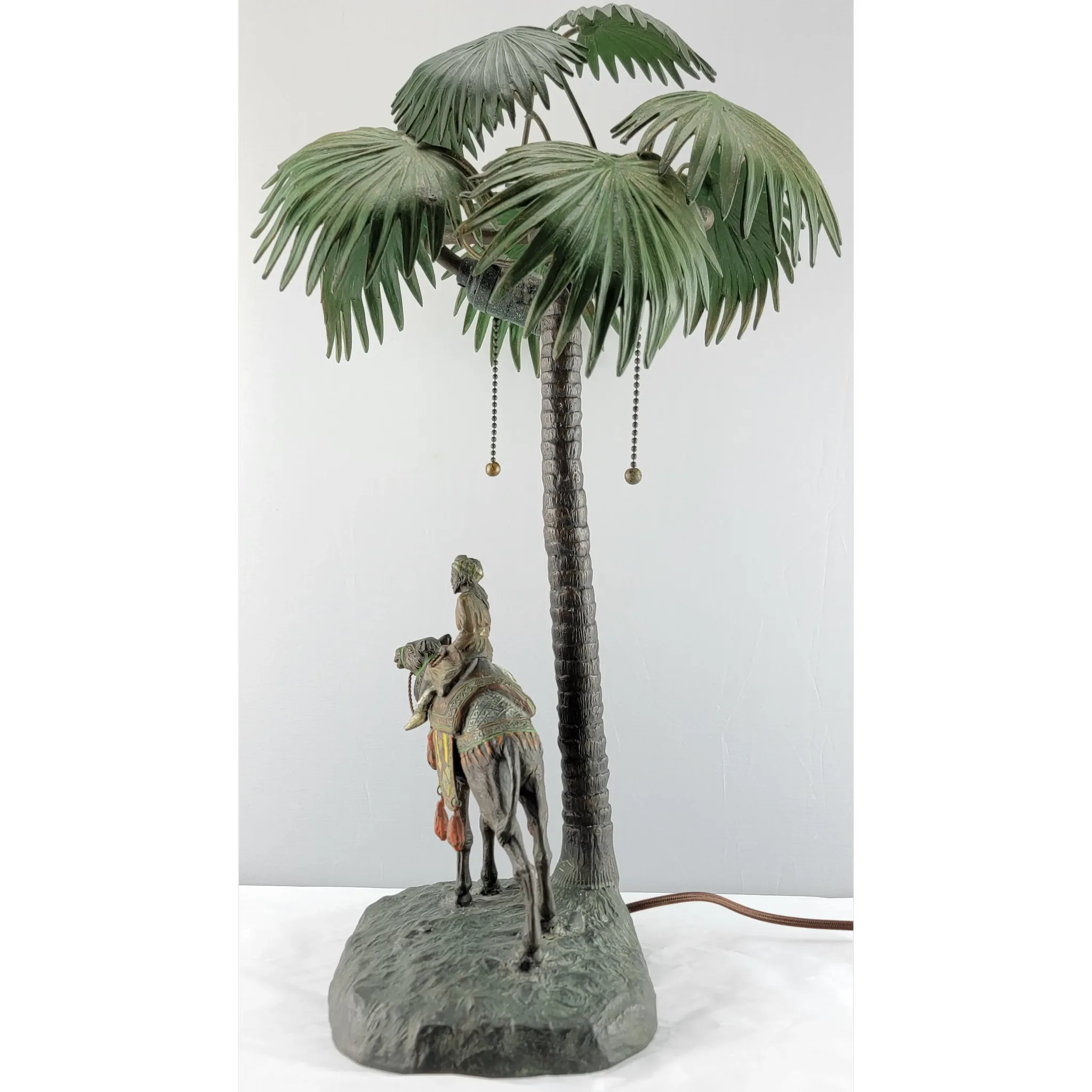Large Austrian Bronze Palm Tree Camel & Rider Lamp - View 2