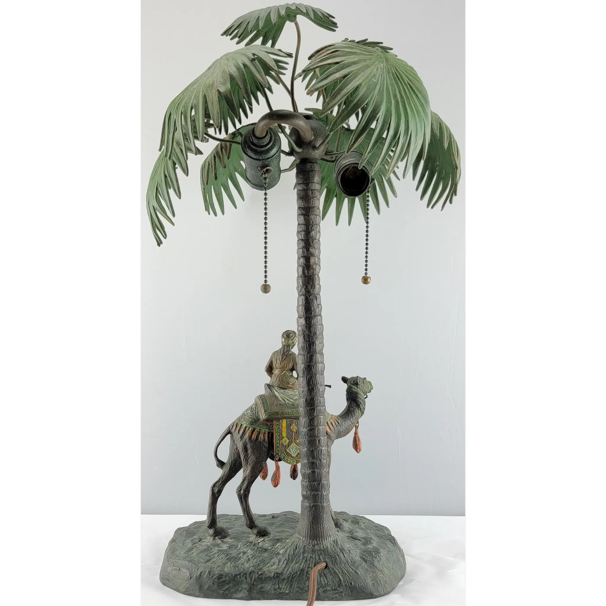 Large Austrian Bronze Palm Tree Camel & Rider Lamp - View 3