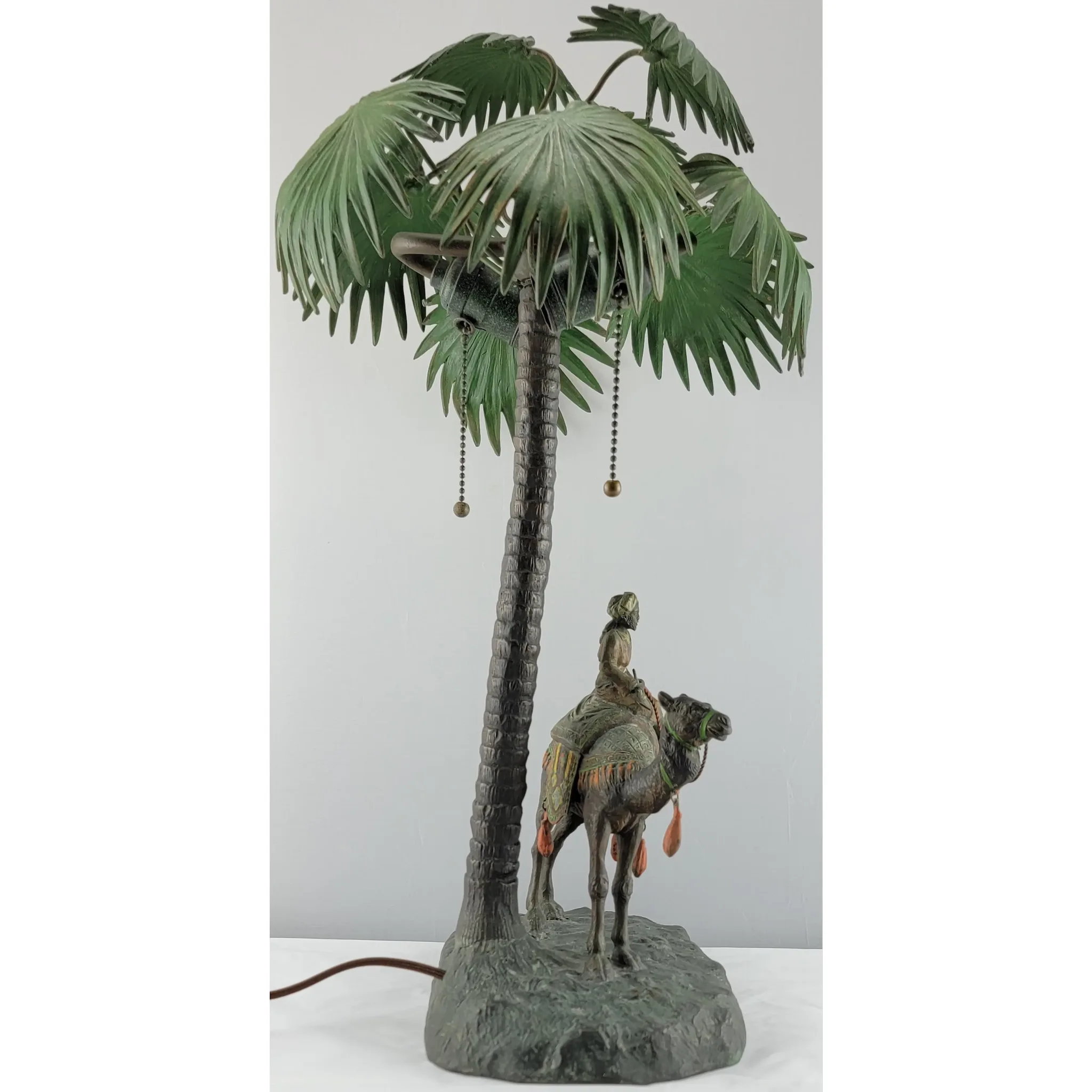 Large Austrian Bronze Palm Tree Camel & Rider Lamp - View 4