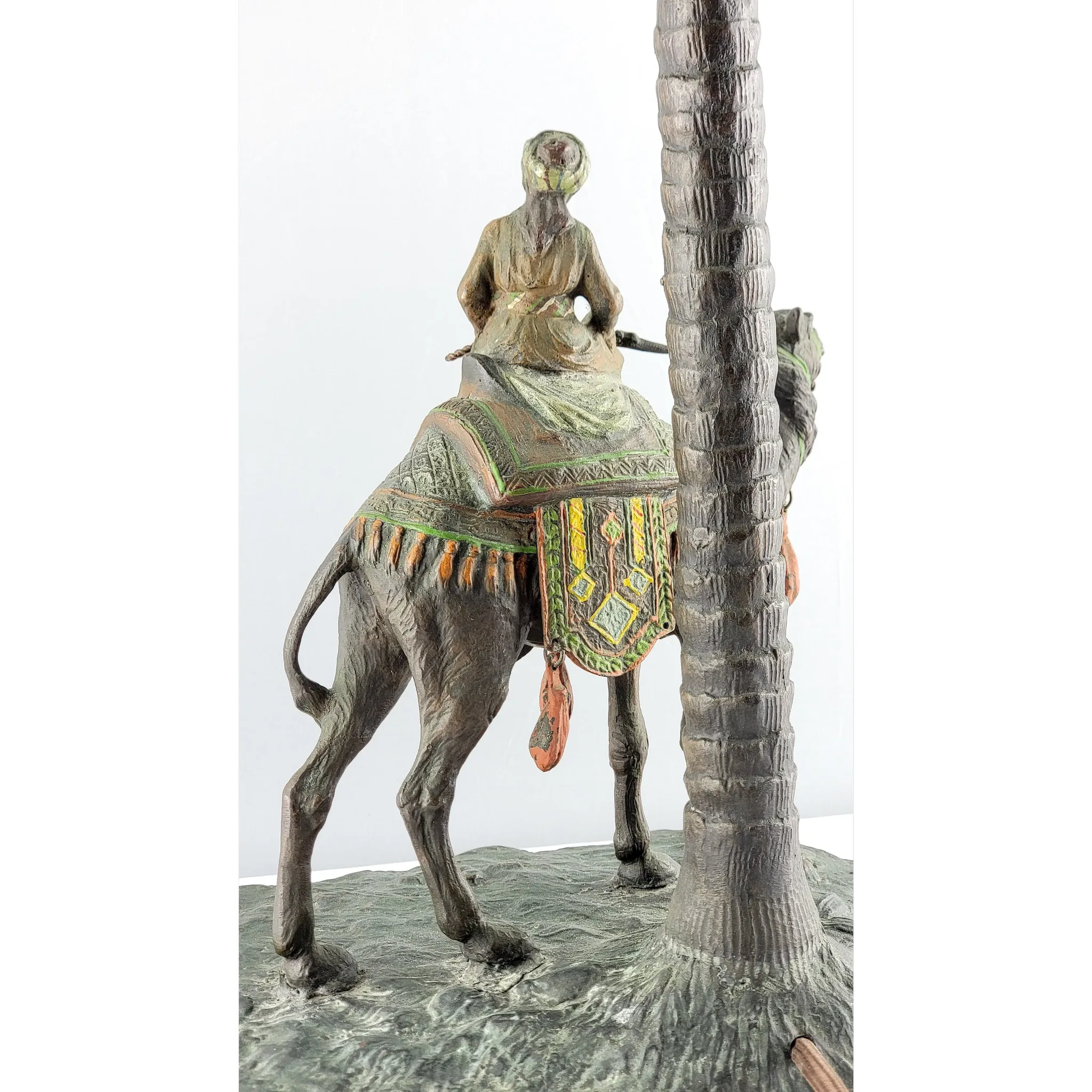 Large Austrian Bronze Palm Tree Camel & Rider Lamp - View 6