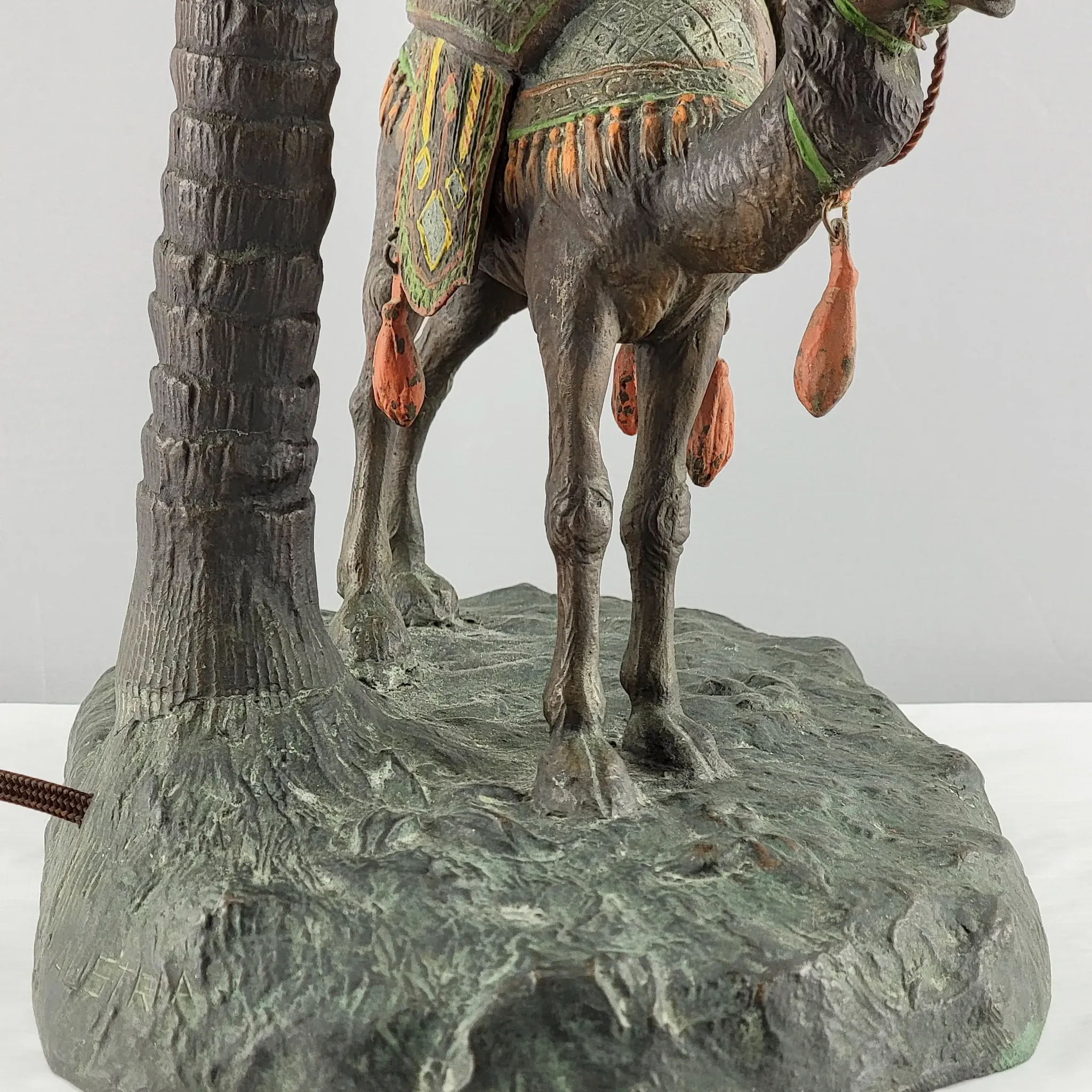 Large Austrian Bronze Palm Tree Camel & Rider Lamp - View 7
