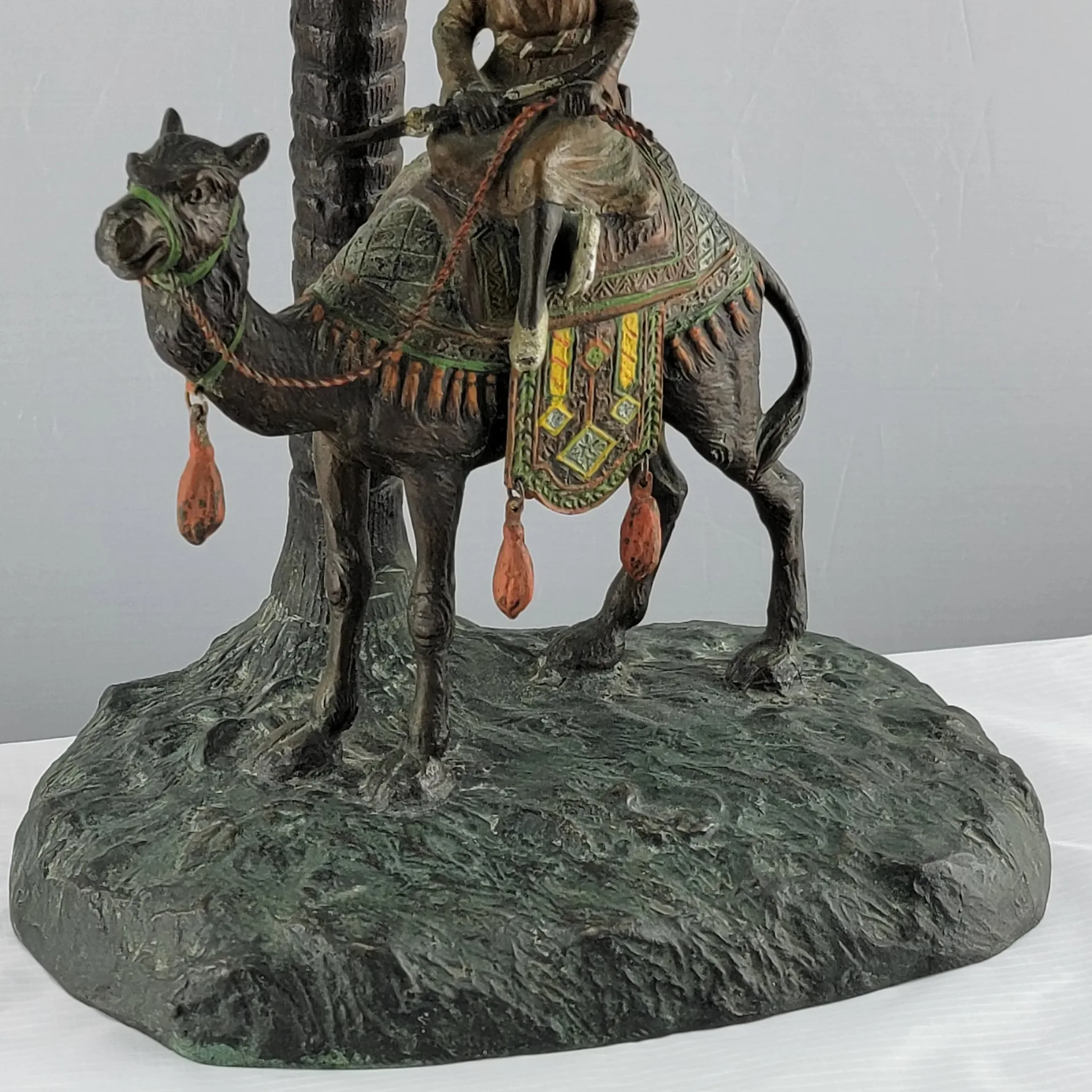 Large Austrian Bronze Palm Tree Camel & Rider Lamp - View 8