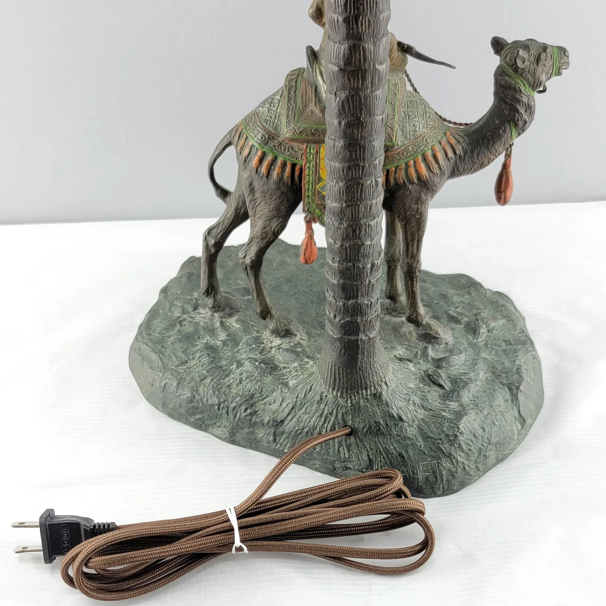 Large Austrian Bronze Palm Tree Camel & Rider Lamp - View 9