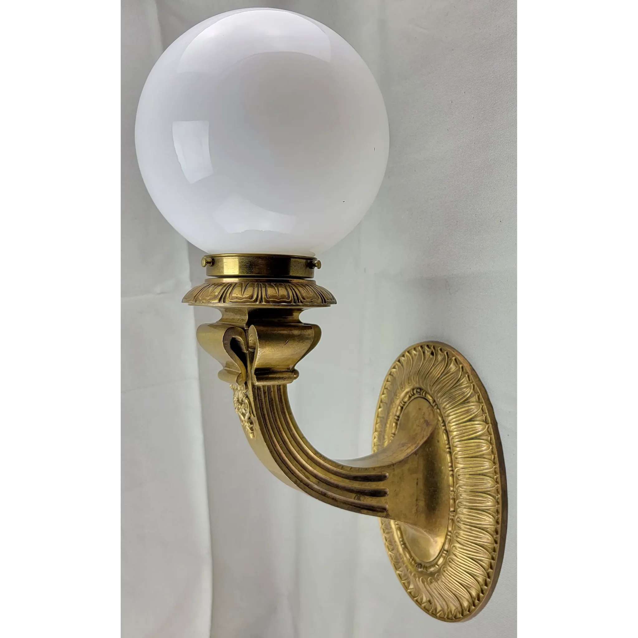 Set of 4 Massive Cast Brass Wall Sconces Opal Glass Ball Shades - View 3