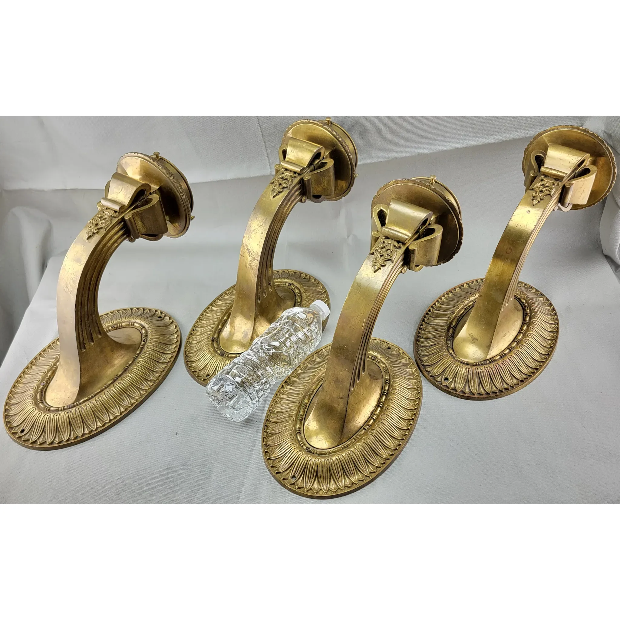 Set of 4 Massive Cast Brass Wall Sconces Opal Glass Ball Shades - View 4