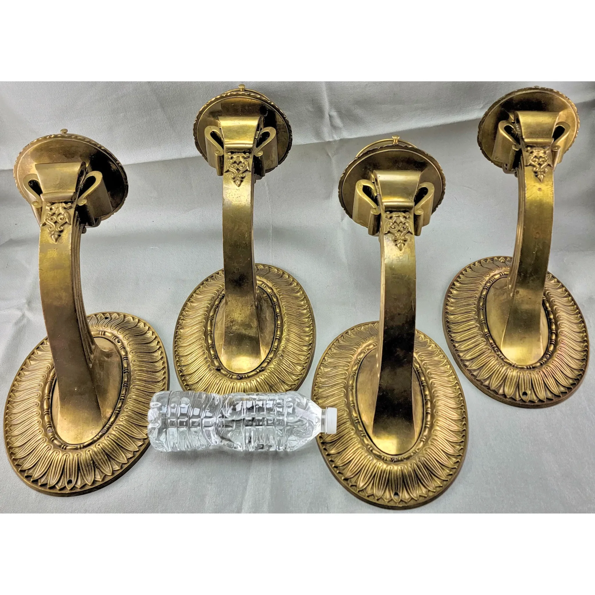 Set of 4 Massive Cast Brass Wall Sconces Opal Glass Ball Shades - View 5