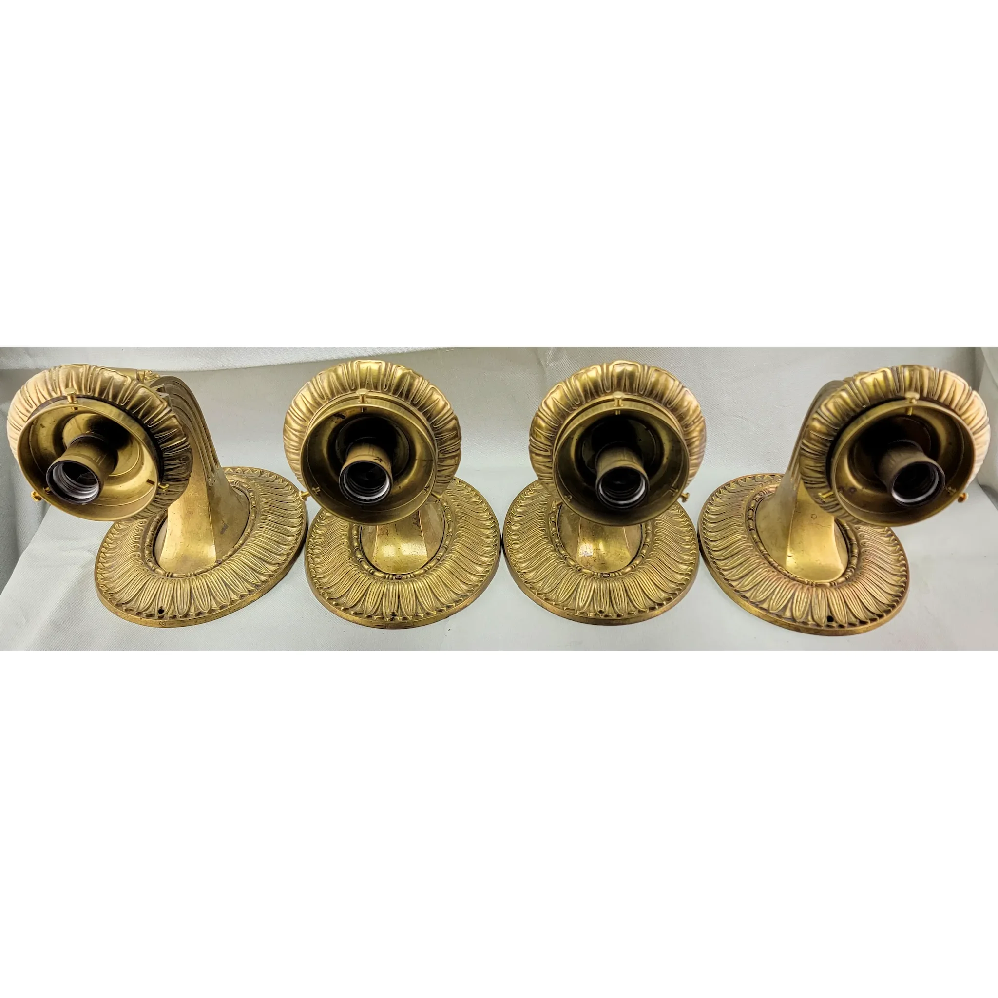 Set of 4 Massive Cast Brass Wall Sconces Opal Glass Ball Shades - View 6