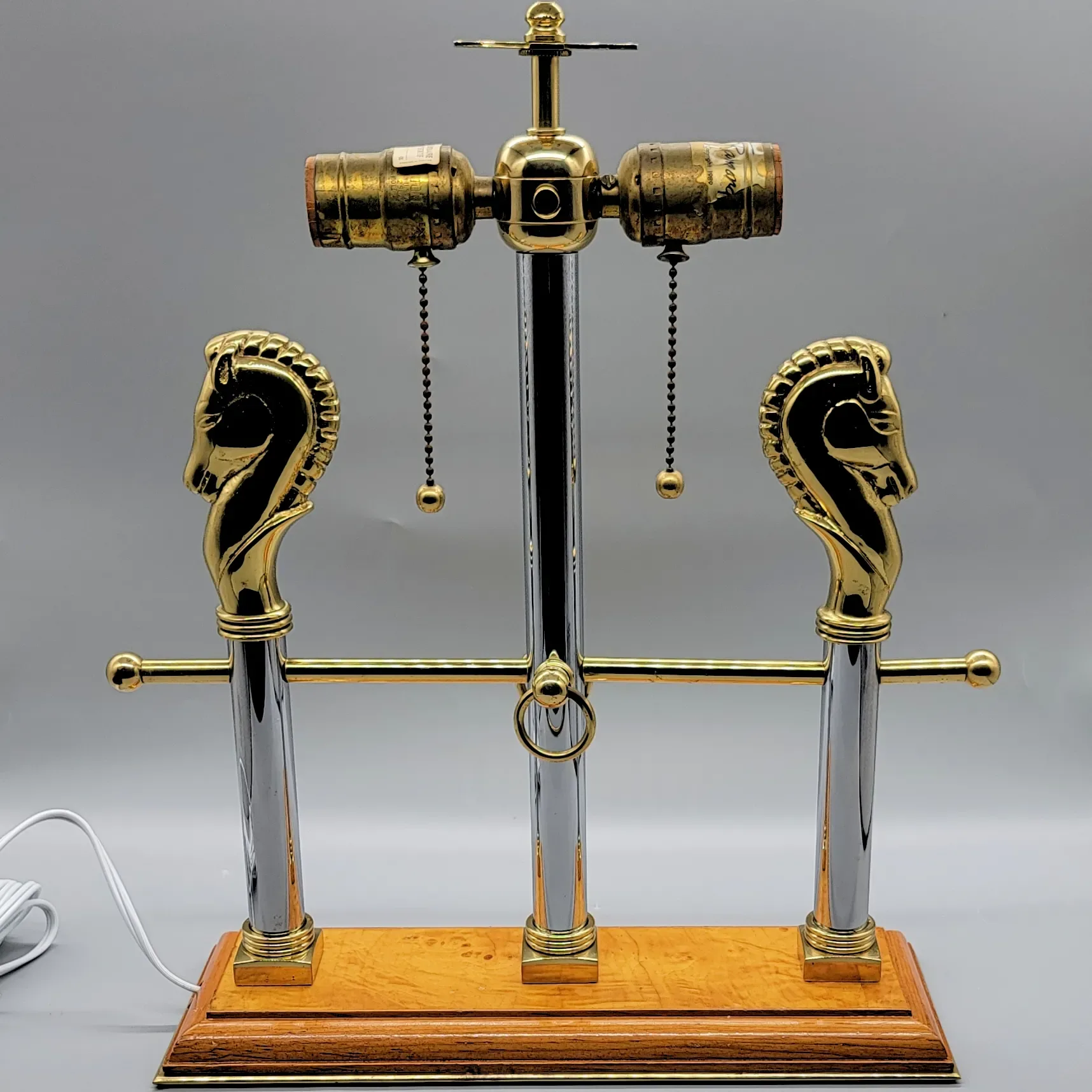 Pair Fredrick Raymond Polo Club Horse Lamps - Leaded Shades - 1989 - View 5