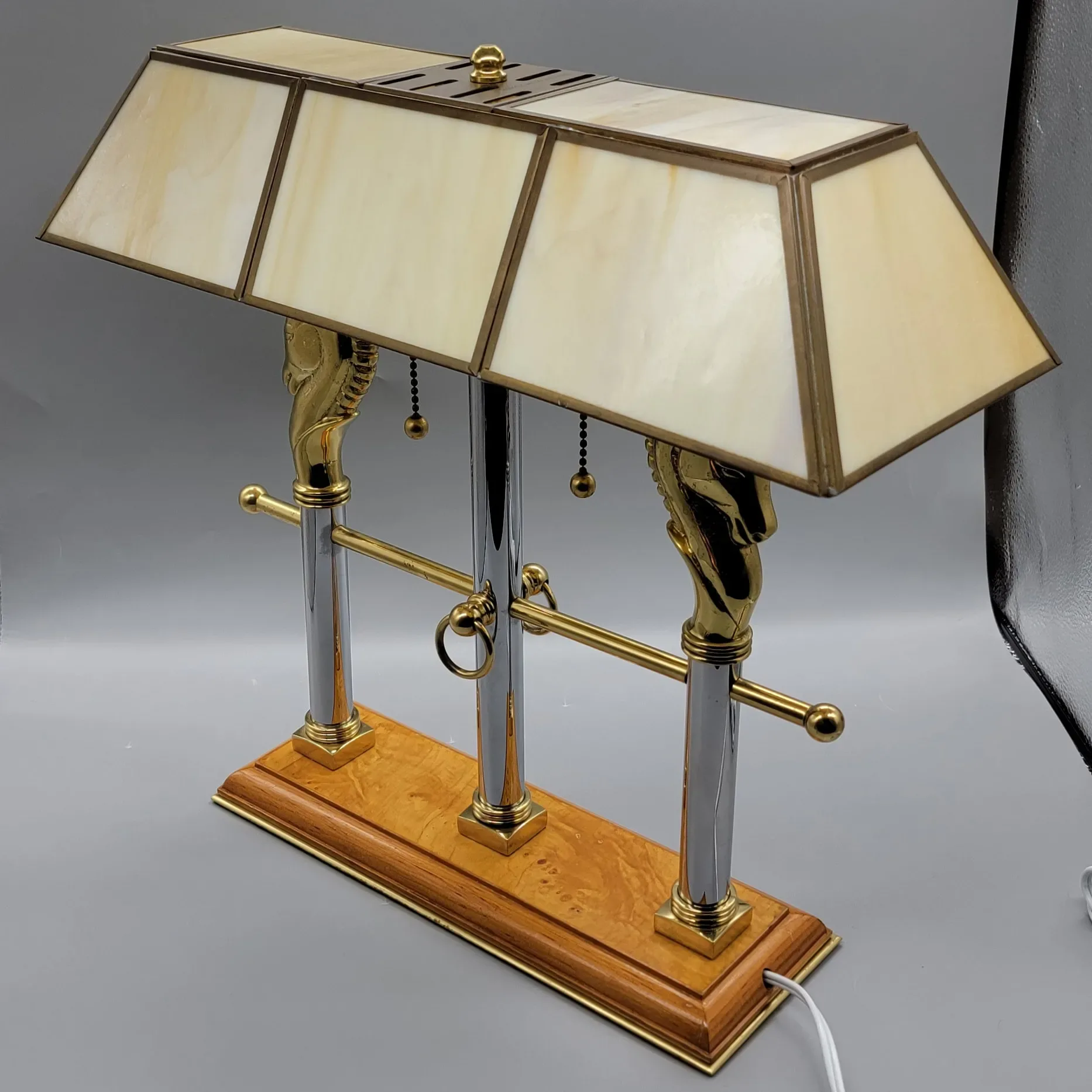 Pair Fredrick Raymond Polo Club Horse Lamps - Leaded Shades - 1989 - View 7