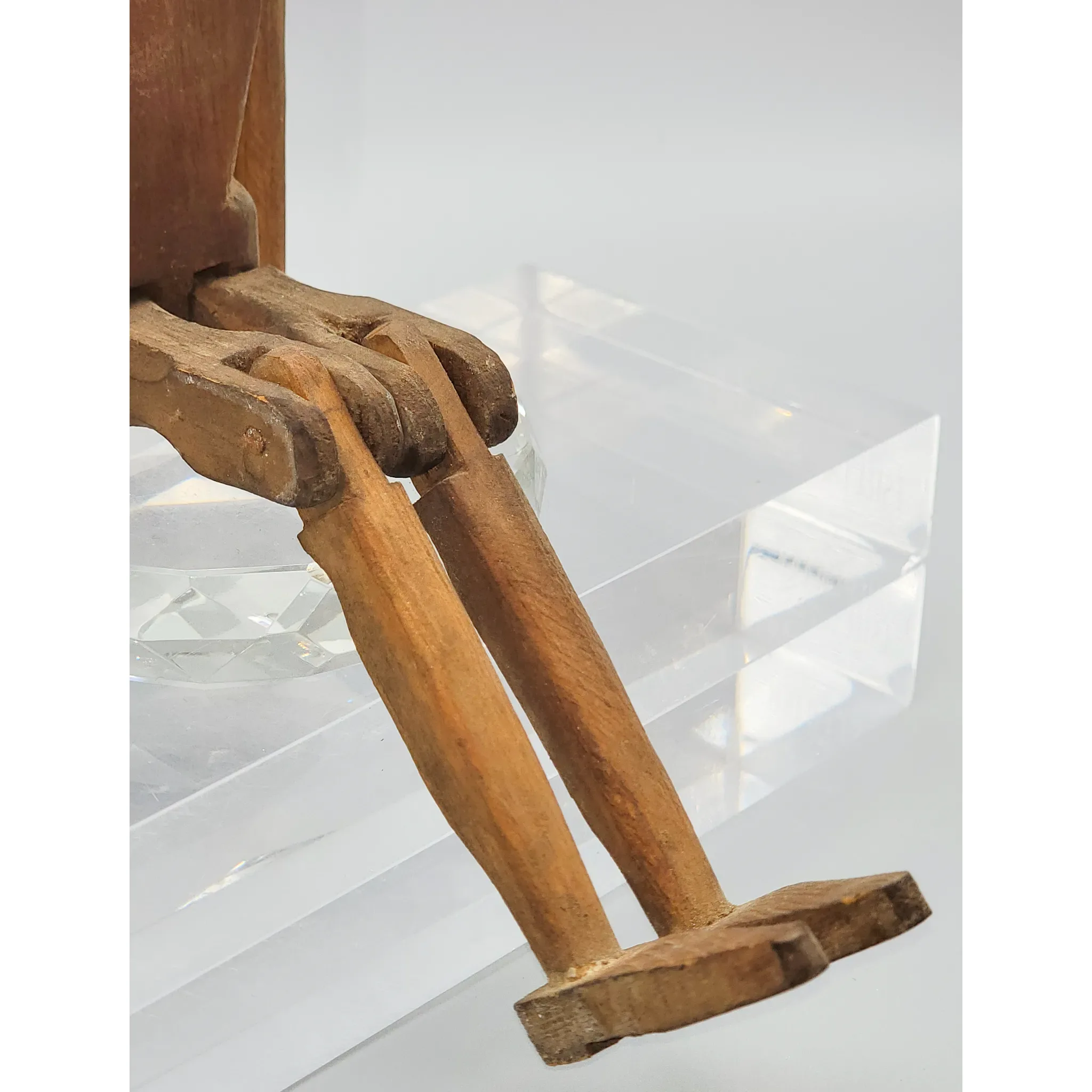 Antique Folk Art Wood Dancing Doll Figure - Articulated: wood, red (close-up detail) - Dolls