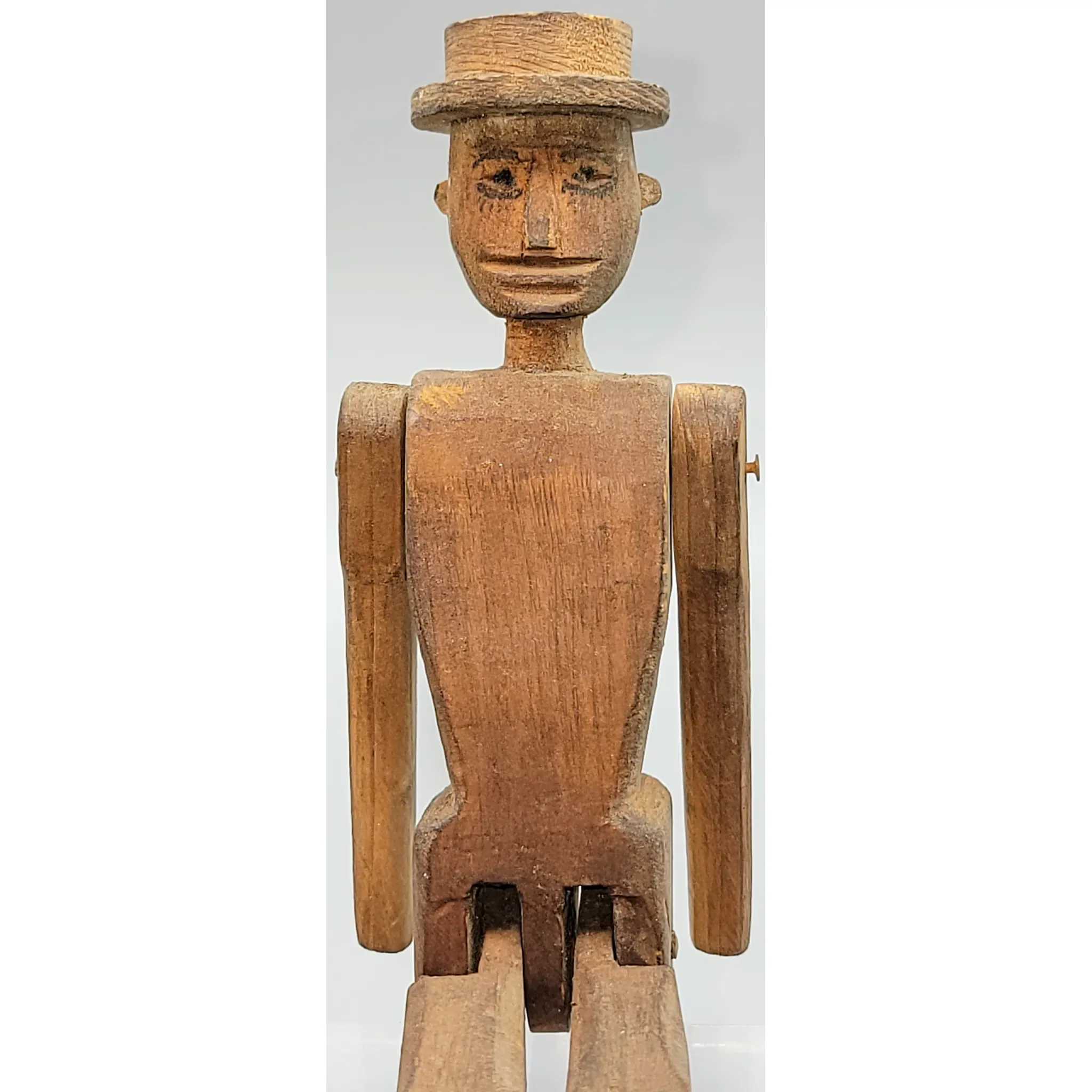 Antique Folk Art Wood Dancing Doll Figure - Articulated: wood, red (side view) - Dolls