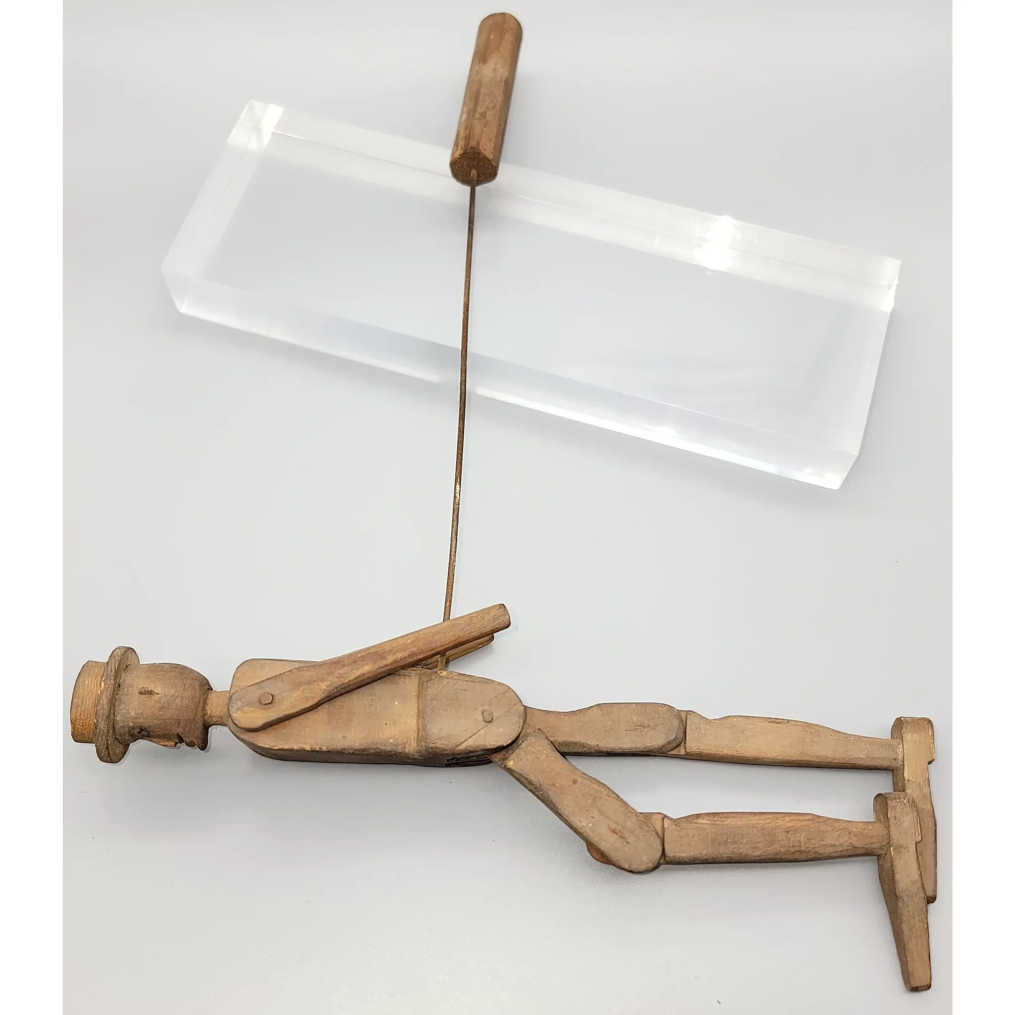 Antique Folk Art Wood Dancing Doll Figure - Articulated: wood, red (view 7) - Dolls