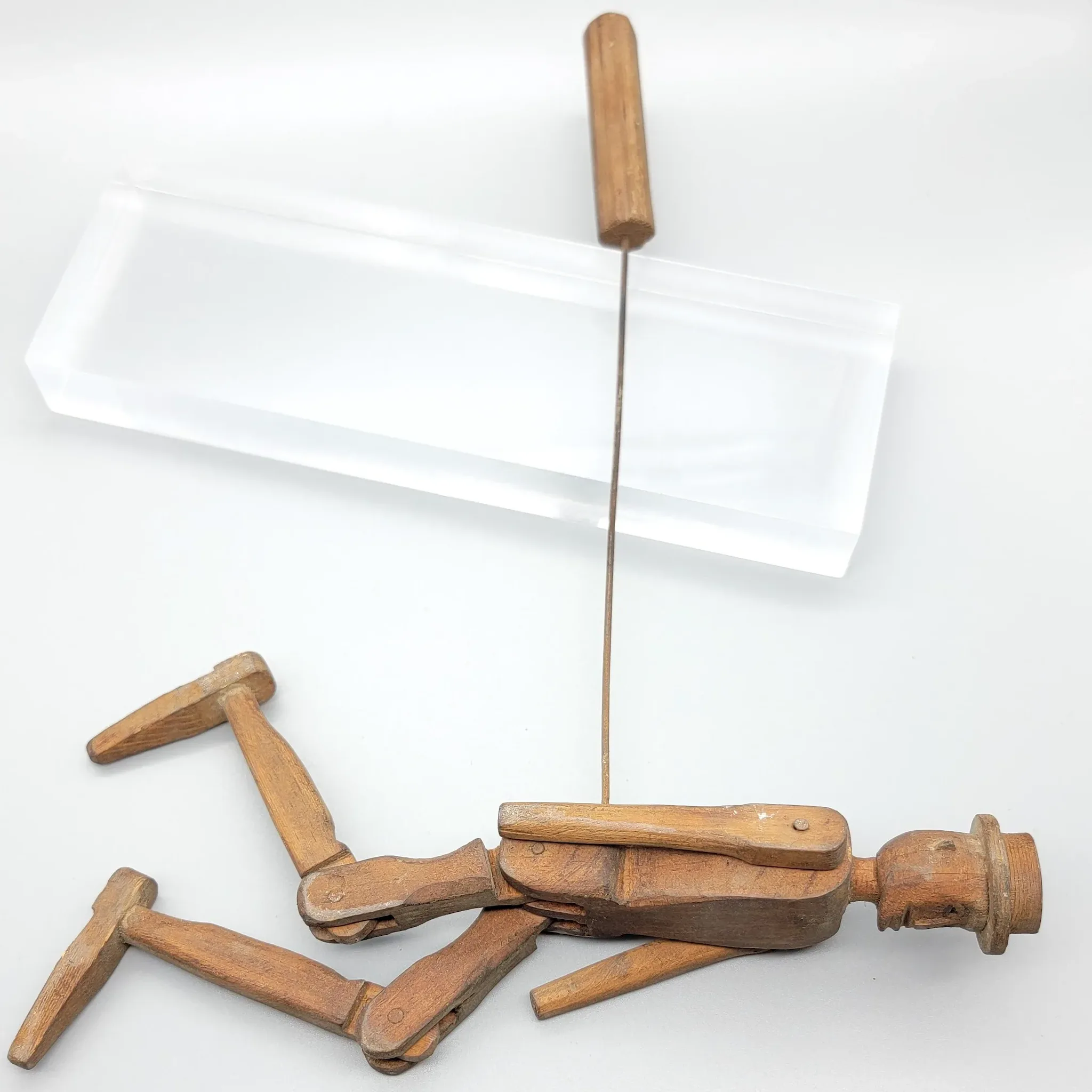 Antique Folk Art Wood Dancing Doll Figure - Articulated: wood, red (view 8) - Dolls