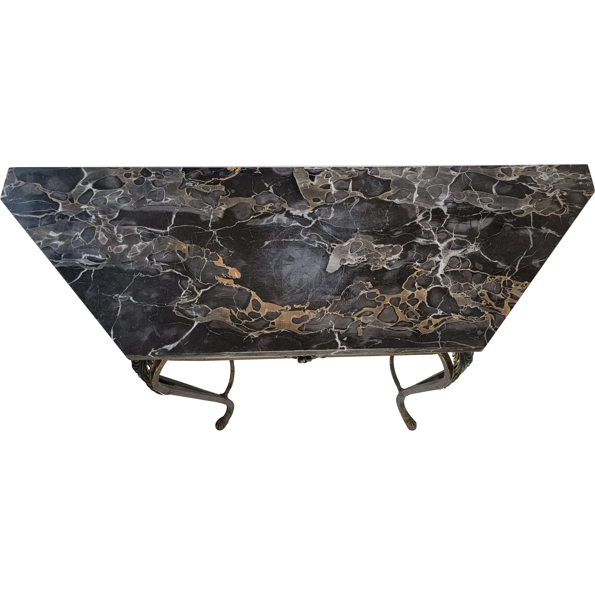 Vintage Wrought Iron & Marble Top Table 1920s-30s - Portoro Italian Marble - View 2