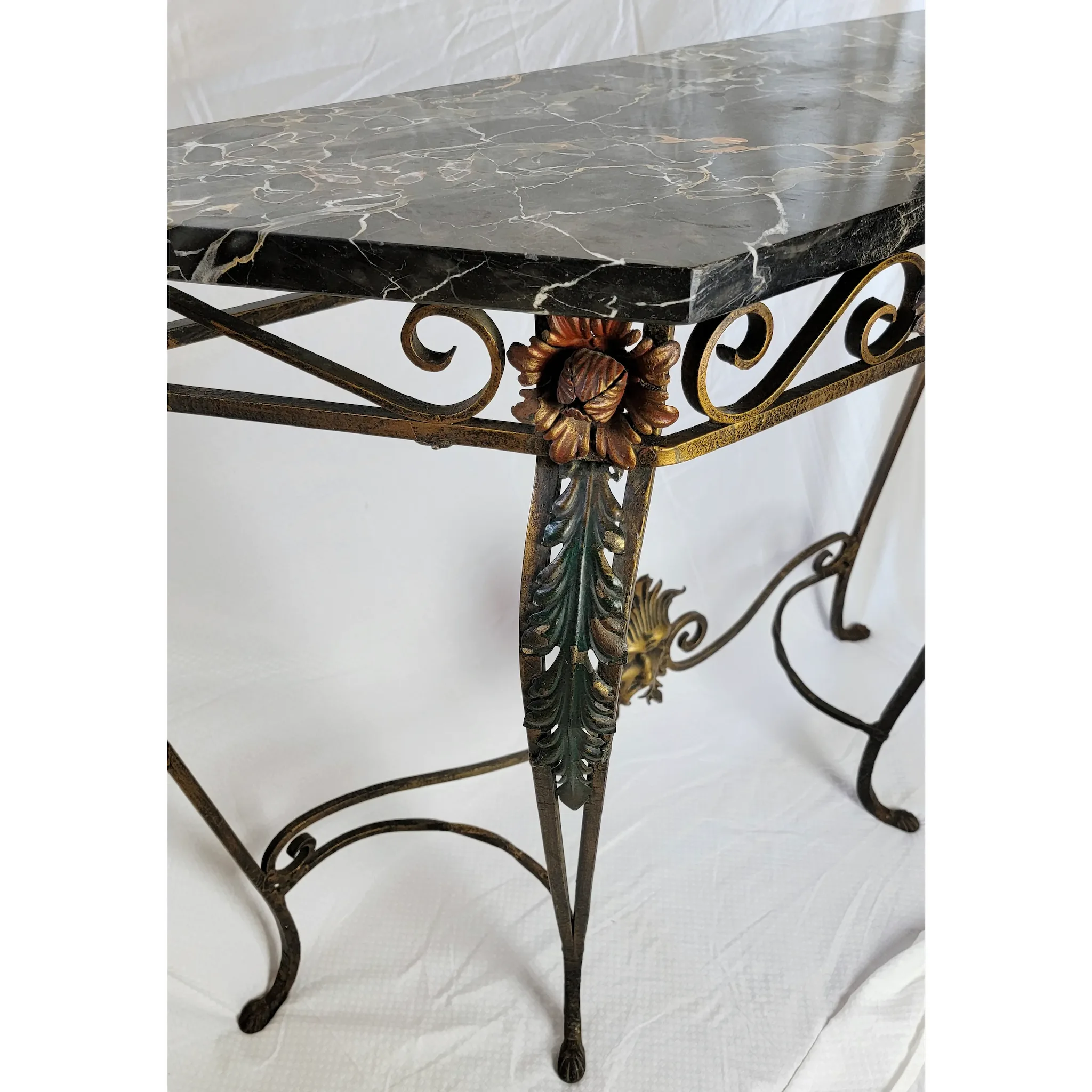 Vintage Wrought Iron & Marble Top Table 1920s-30s - Portoro Italian Marble - View 3