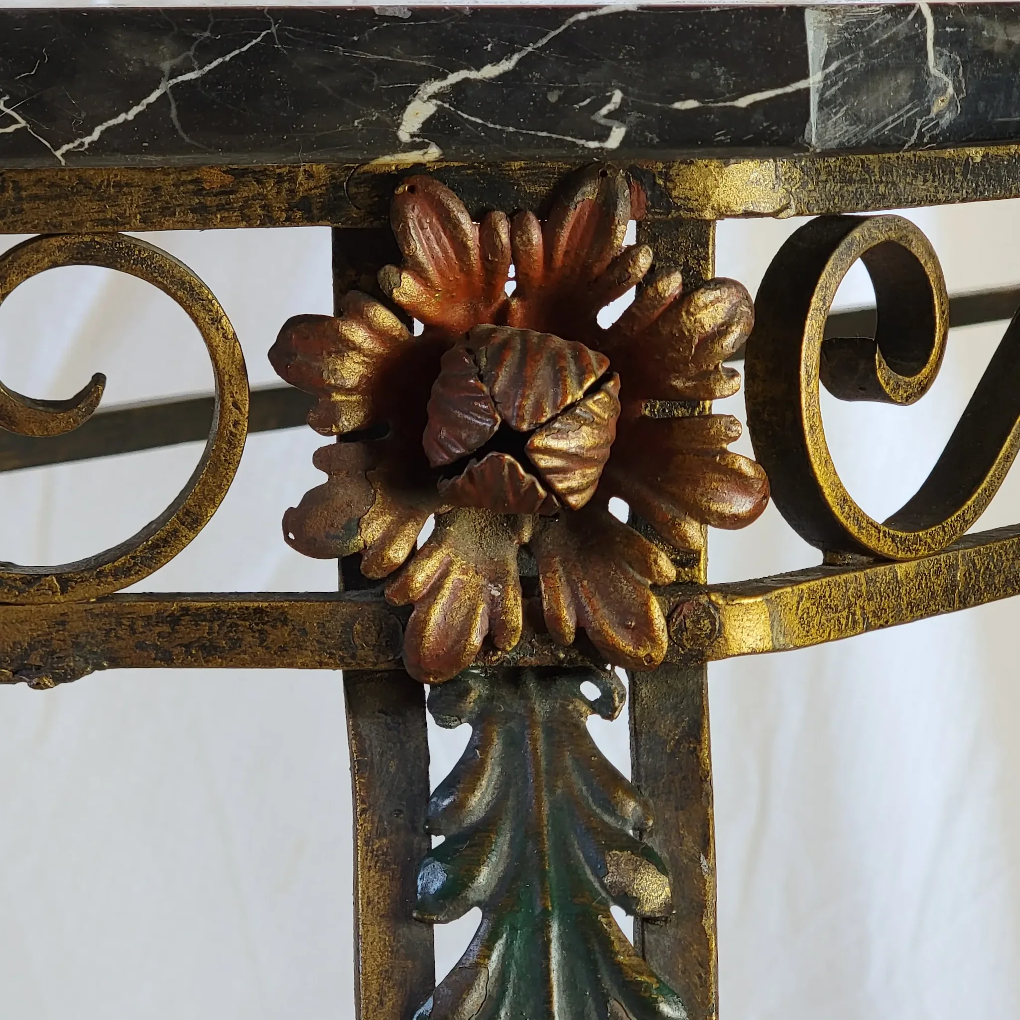 Vintage Wrought Iron & Marble Top Table 1920s-30s - Portoro Italian Marble - View 4