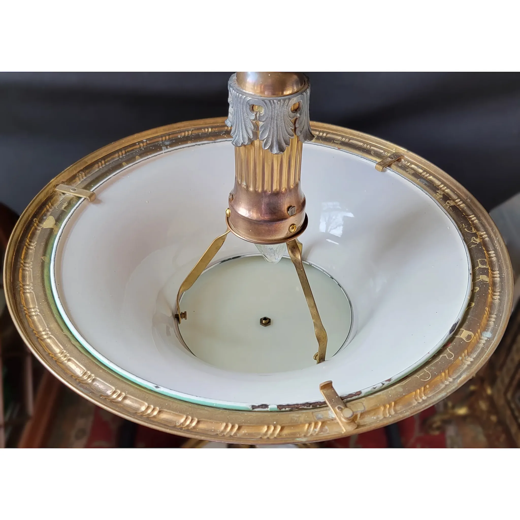 Pair Miller Duplexalite Light Fixtures - Brass Griffons - Green Enamel - View 11