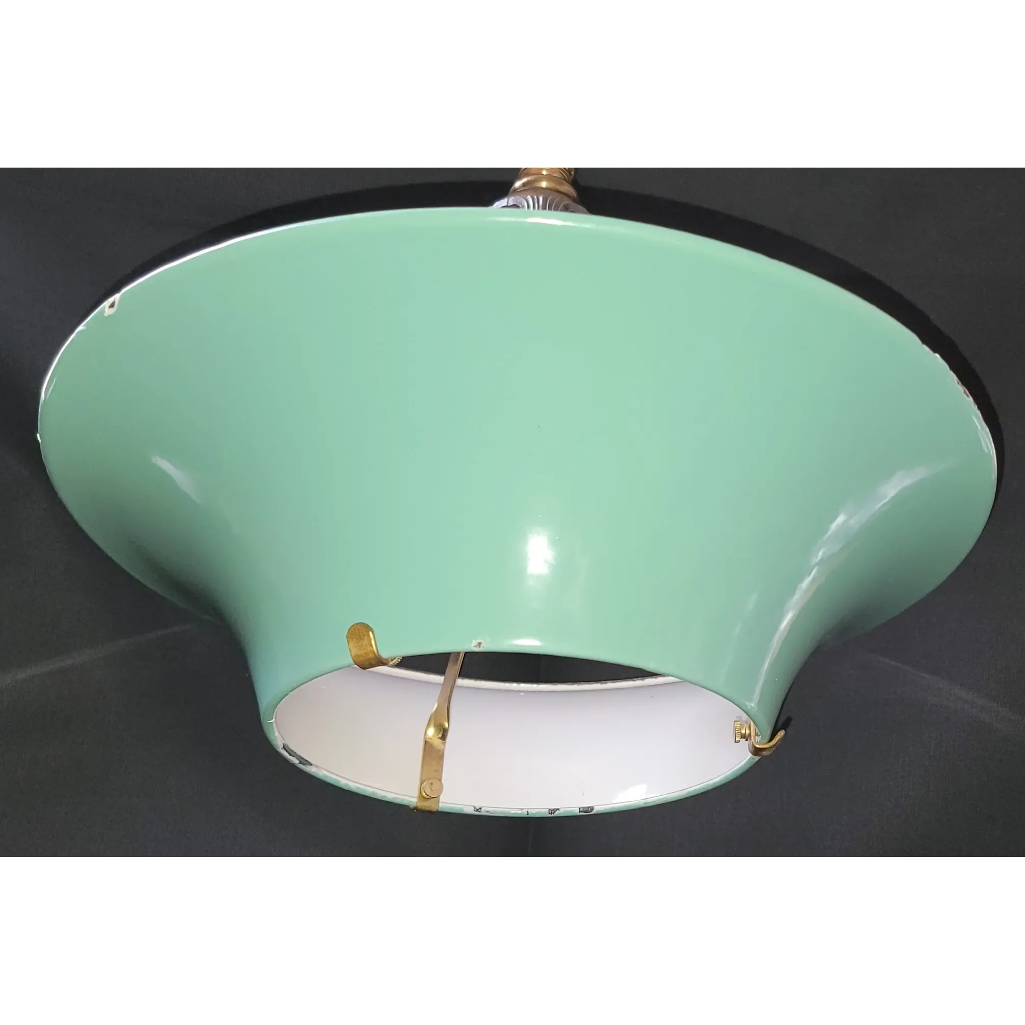 Pair Miller Duplexalite Light Fixtures - Brass Griffons - Green Enamel - View 8