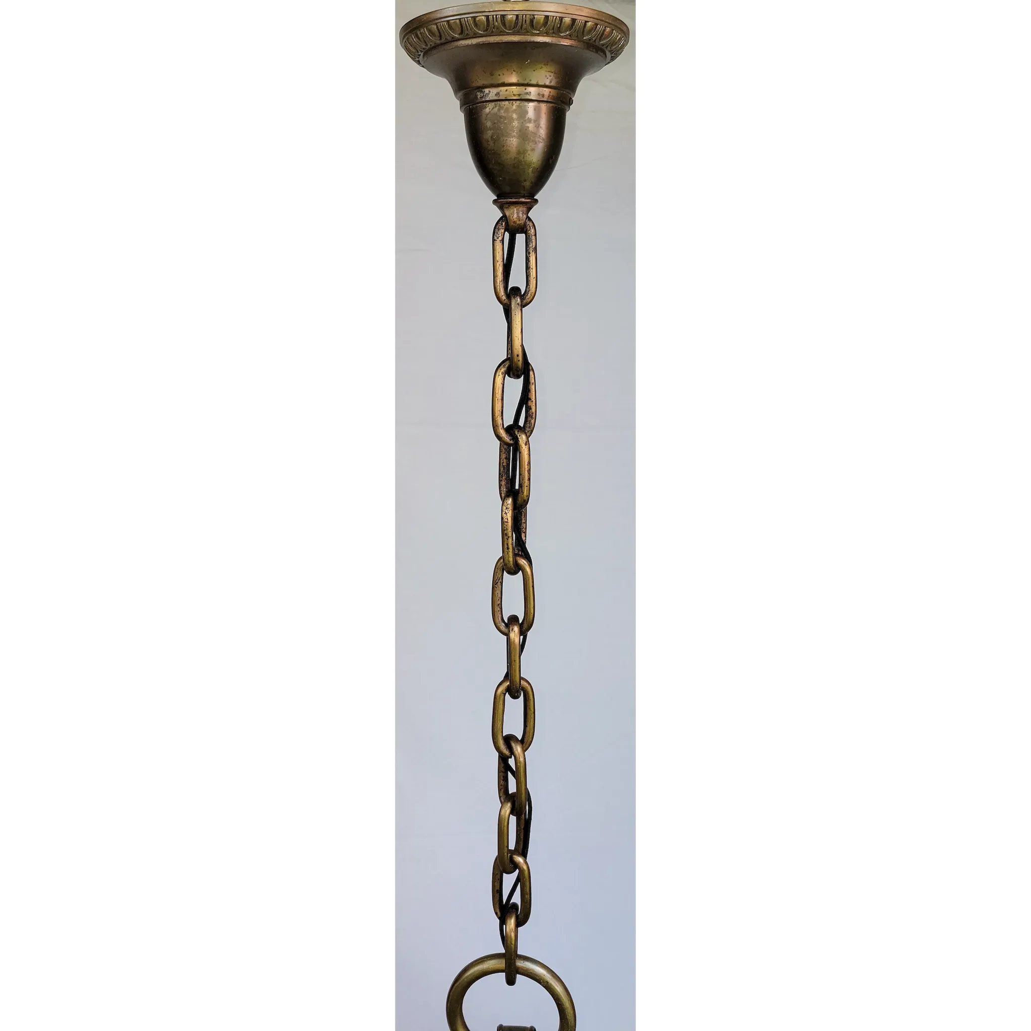 Massive Antique Bent Slag Glass & Brass Crown Top Dome Light Fixture - 28"W - View 7