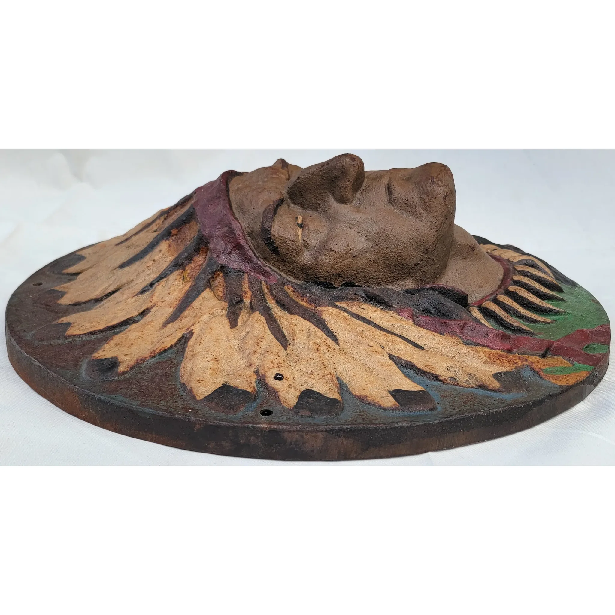 Antique Cast Iron Native American Indian Chief Architectural Wall Plaque 18" - View 5