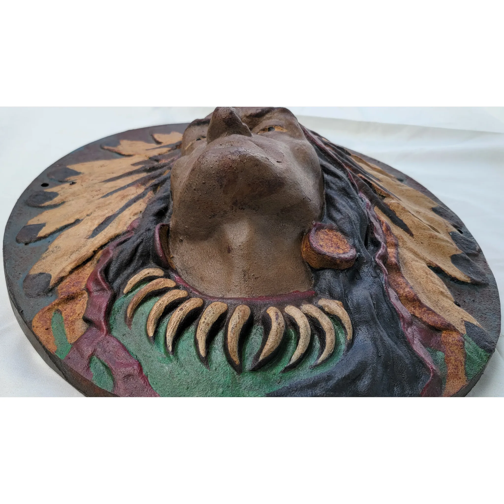 Antique Cast Iron Native American Indian Chief Architectural Wall Plaque 18" - View 6