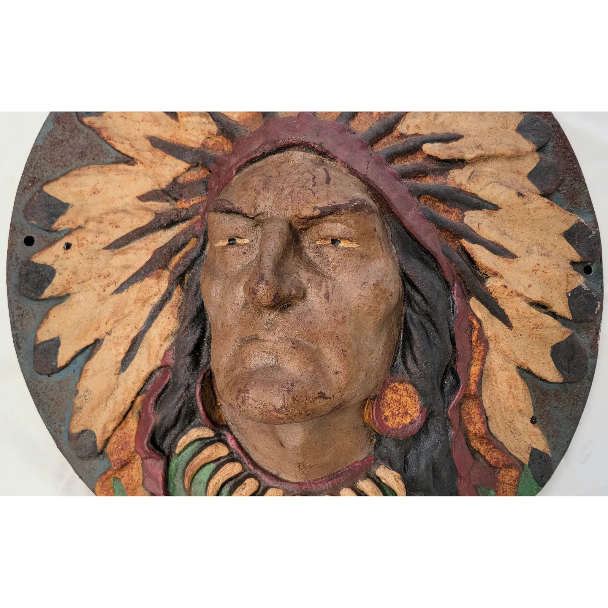 Antique Cast Iron Native American Indian Chief Architectural Wall Plaque 18" - View 7