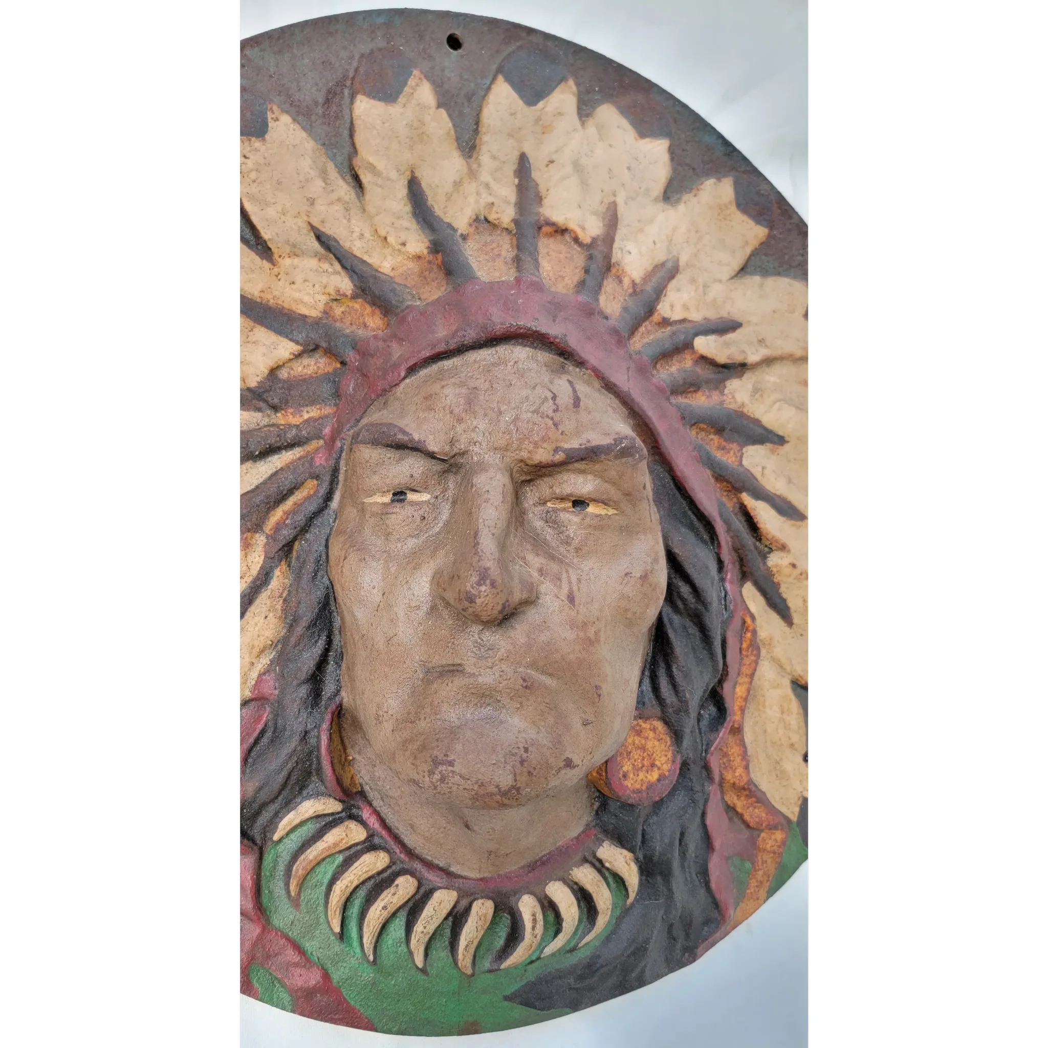 Antique Cast Iron Native American Indian Chief Architectural Wall Plaque 18" - View 8