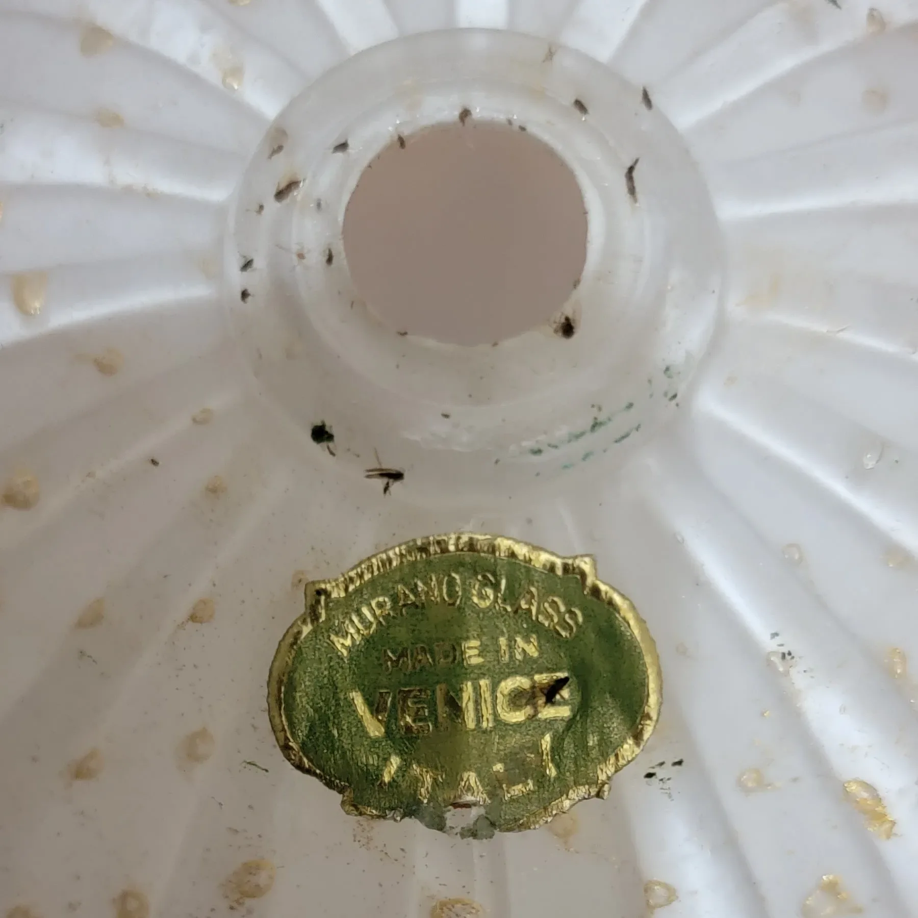 Pair Murano Glass Lamps - 1960s or 70s - White with Gold Flecks and Bubbles - View 11