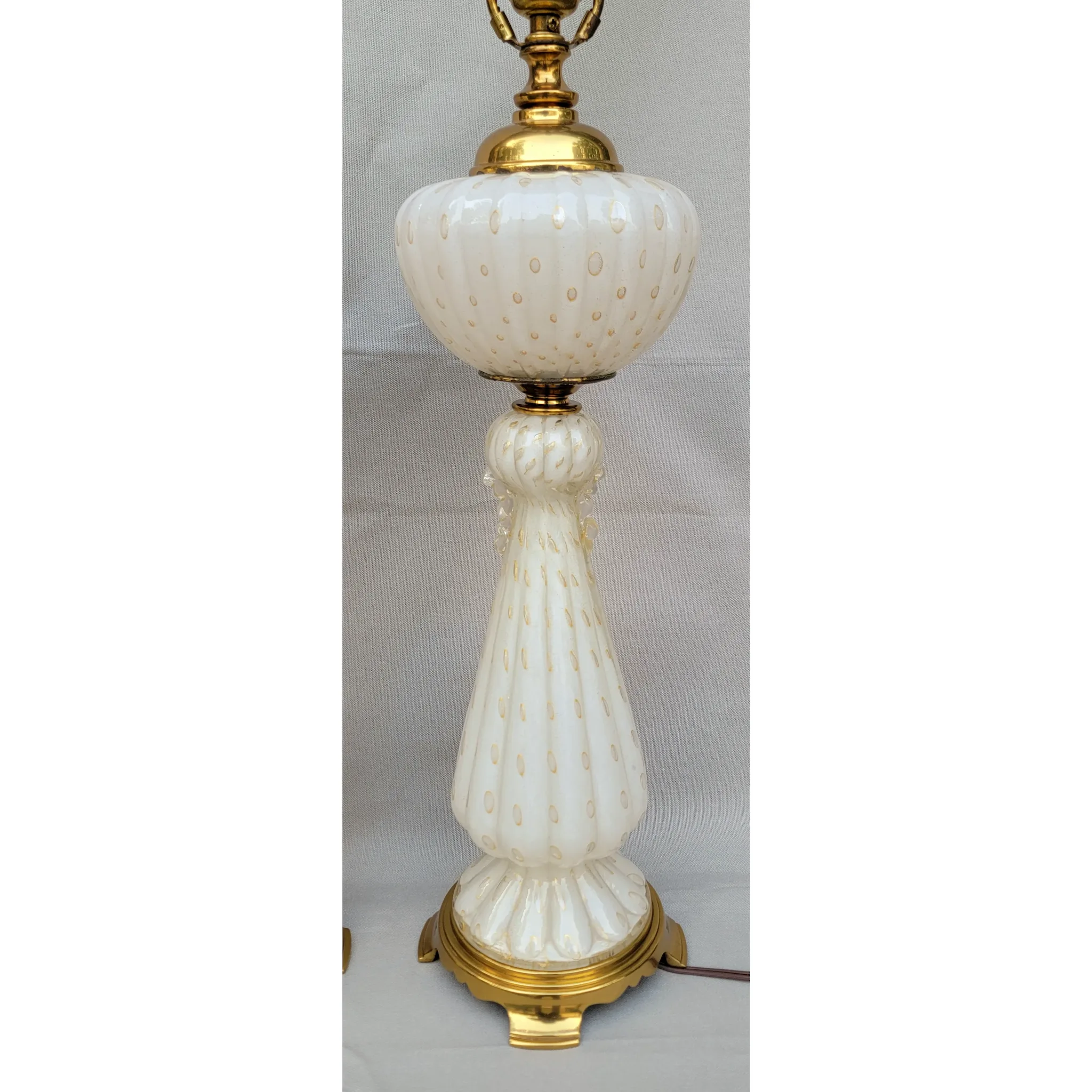 Pair Murano Glass Lamps - 1960s or 70s - White with Gold Flecks and Bubbles - View 3