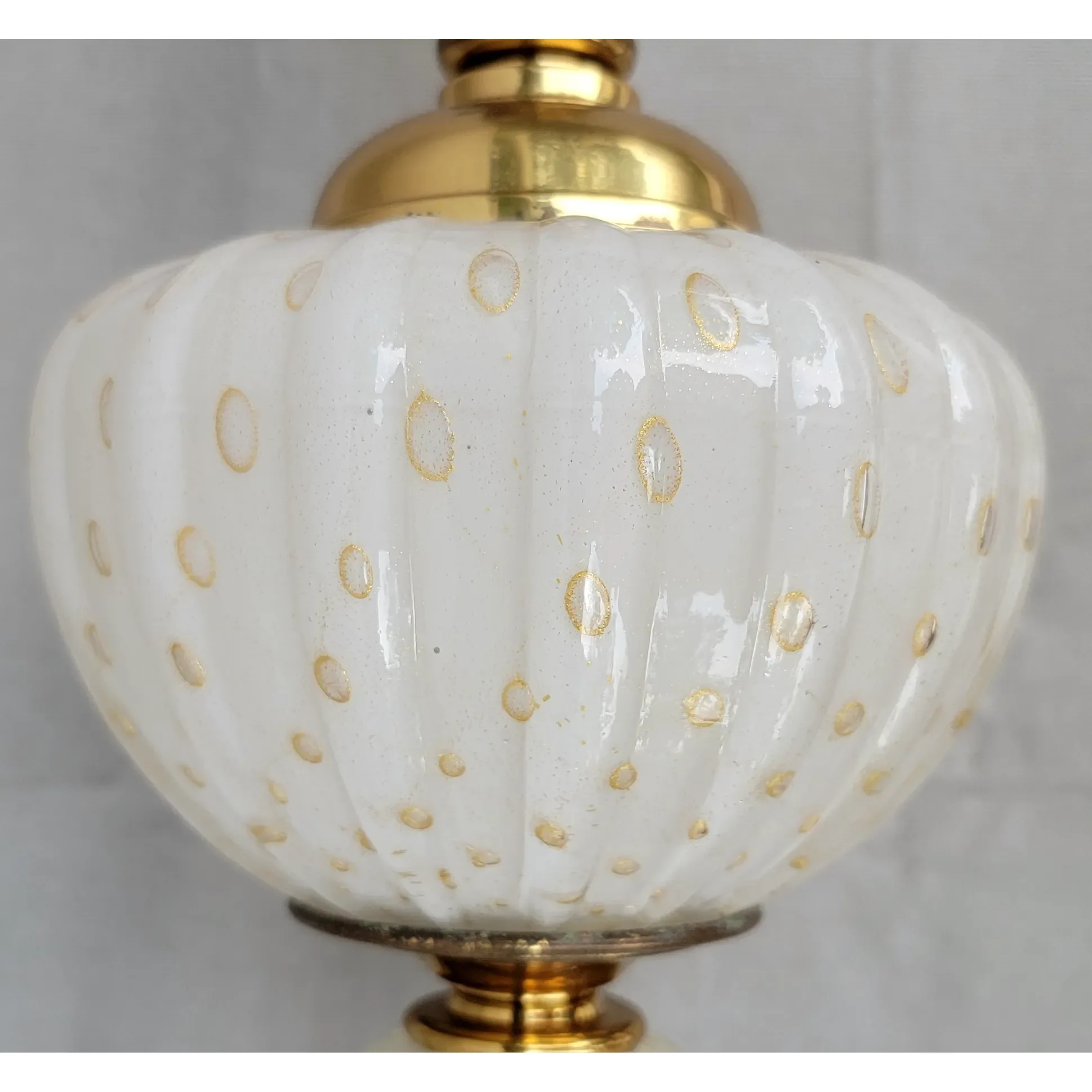 Pair Murano Glass Lamps - 1960s or 70s - White with Gold Flecks and Bubbles - View 5