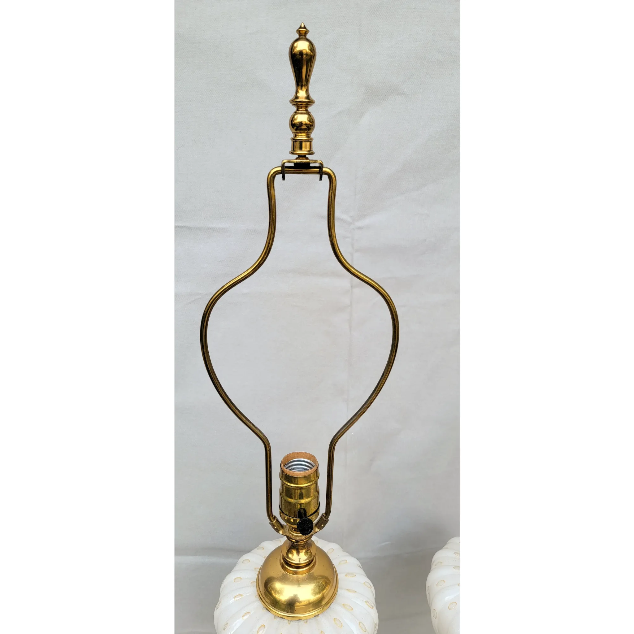 Pair Murano Glass Lamps - 1960s or 70s - White with Gold Flecks and Bubbles - View 7