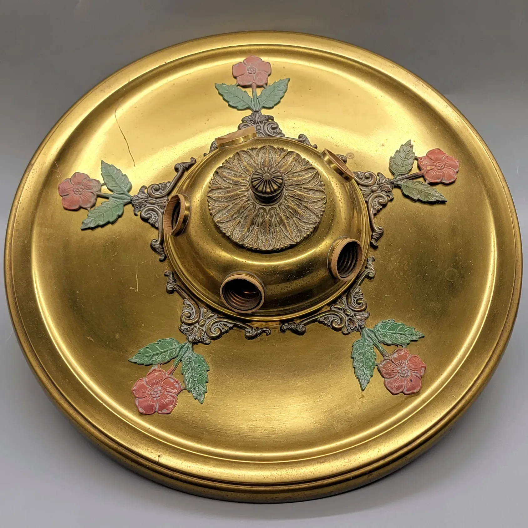 Antique Beardslee Flush Mount Brass 5 Light Fixture - View 2