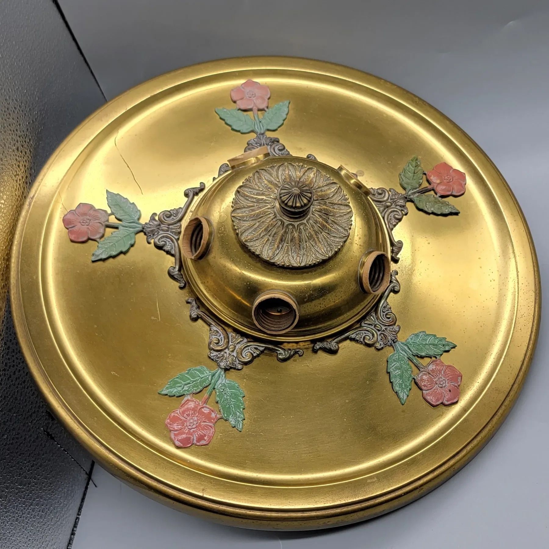 Antique Beardslee Flush Mount Brass 5 Light Fixture - View 3