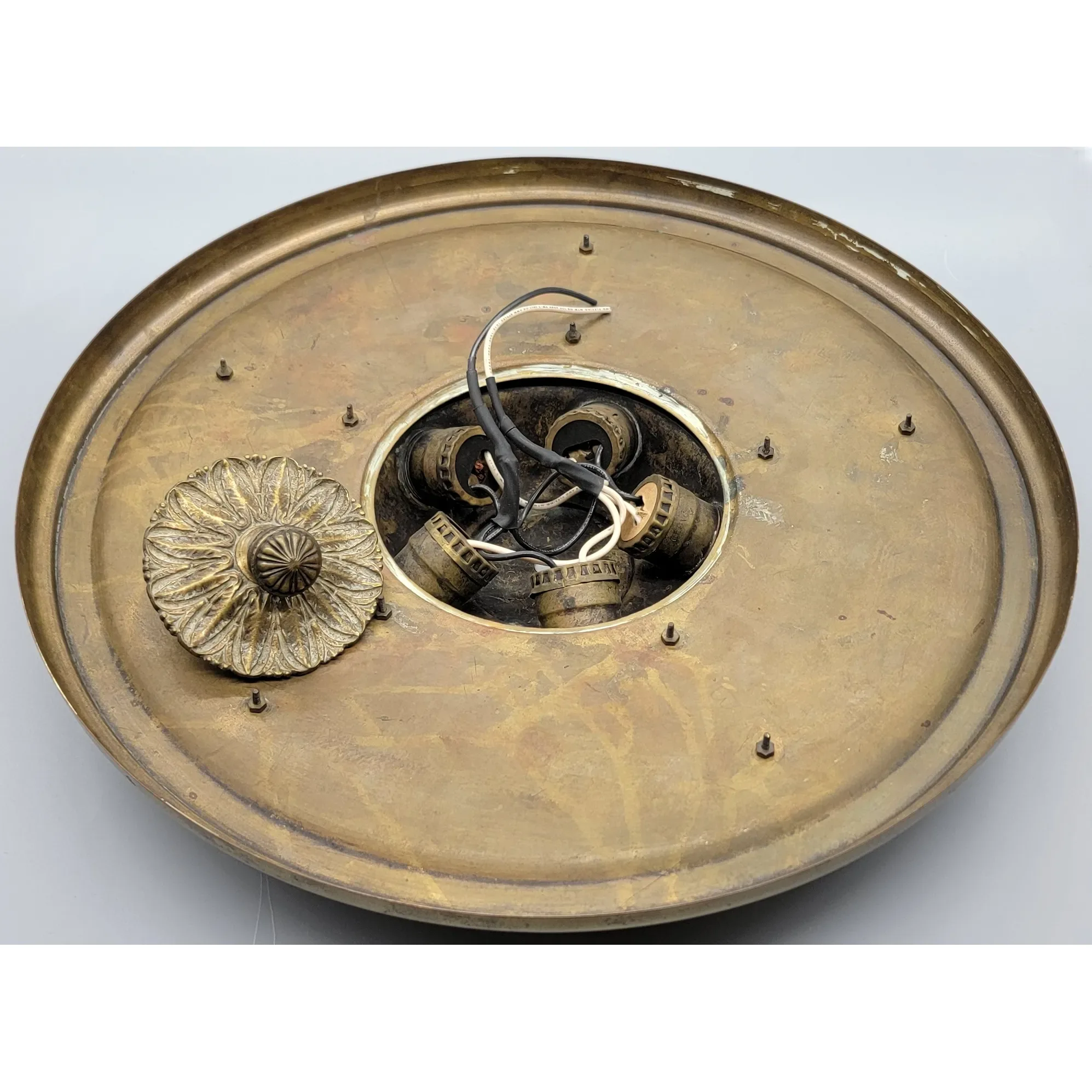 Antique Beardslee Flush Mount Brass 5 Light Fixture - View 8