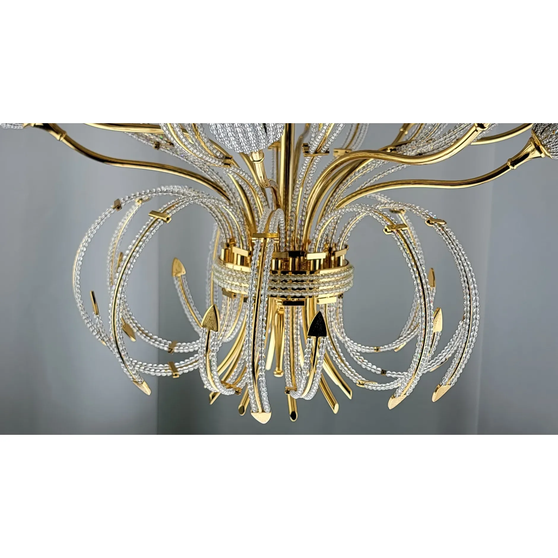 Vintage Italian 24K Gold Plated Brass 10-Light Chandelier - Swarovski Crystal Beads - View 10