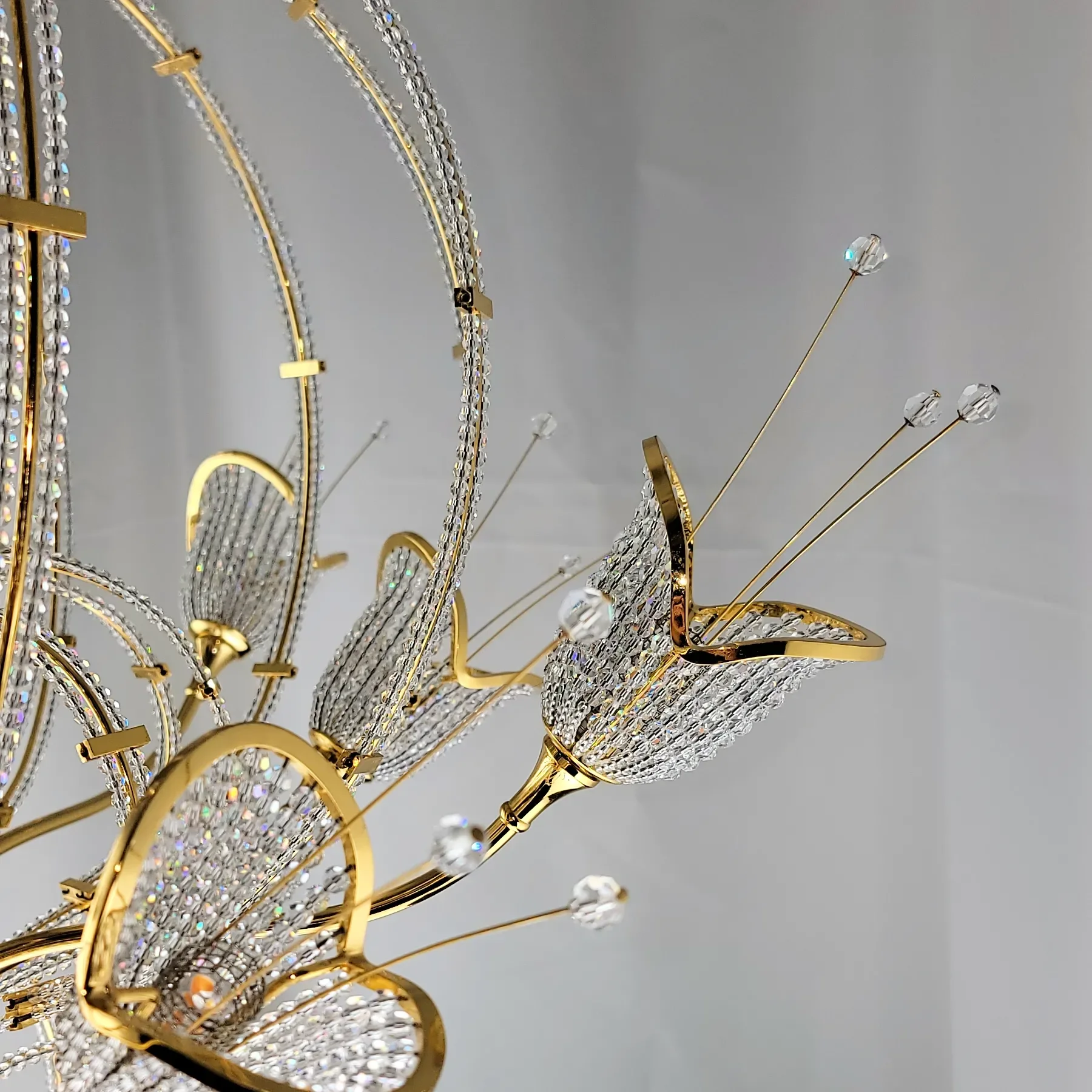 Vintage Italian 24K Gold Plated Brass 10-Light Chandelier - Swarovski Crystal Beads - View 8